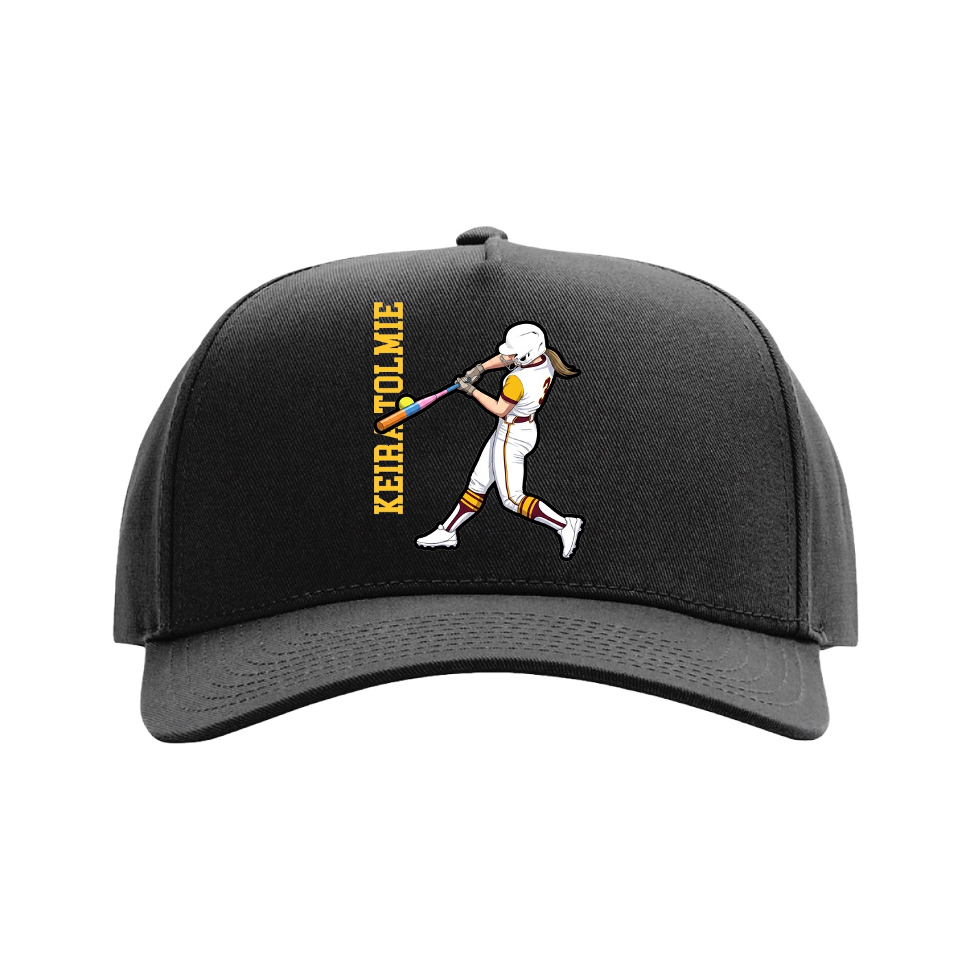 Full Fabric Five-Panel Champ Cap — Name Vertical in Black