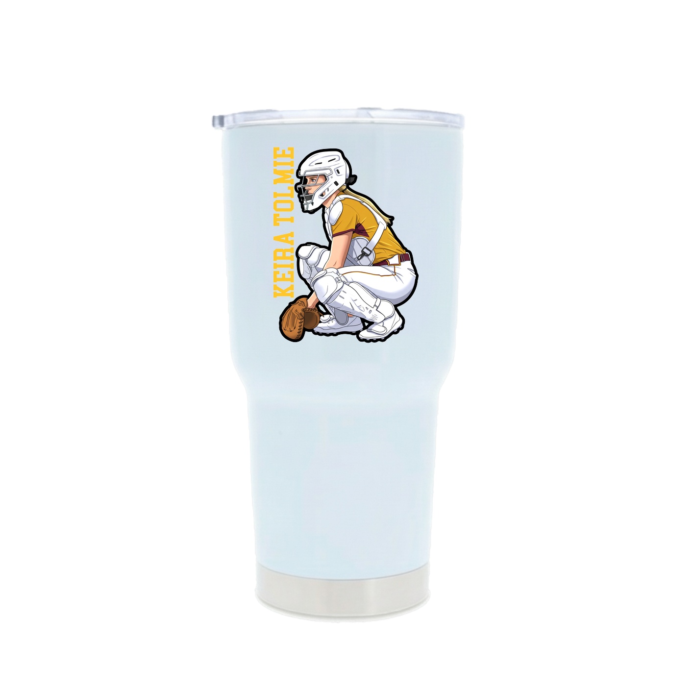 30oz Stainless Steel Tumbler — Name Vertical in White