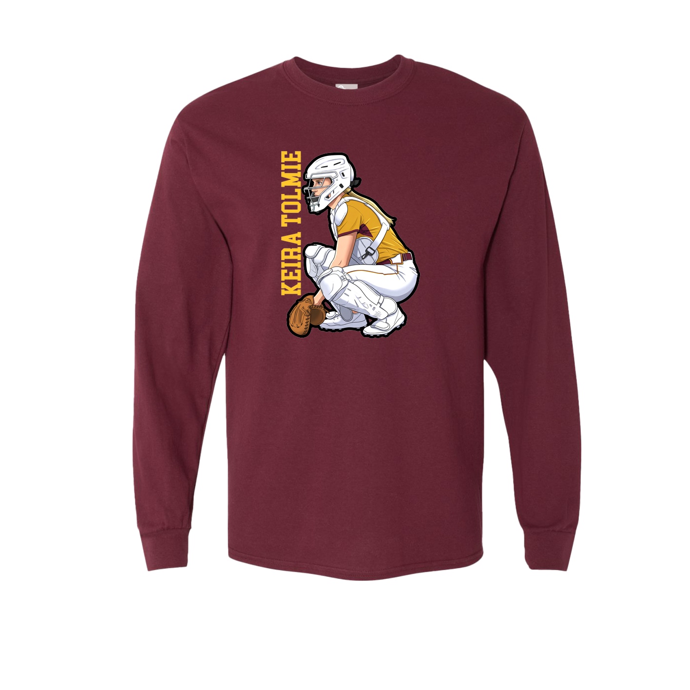 Long Sleeve Tee — Name Vertical in Maroon