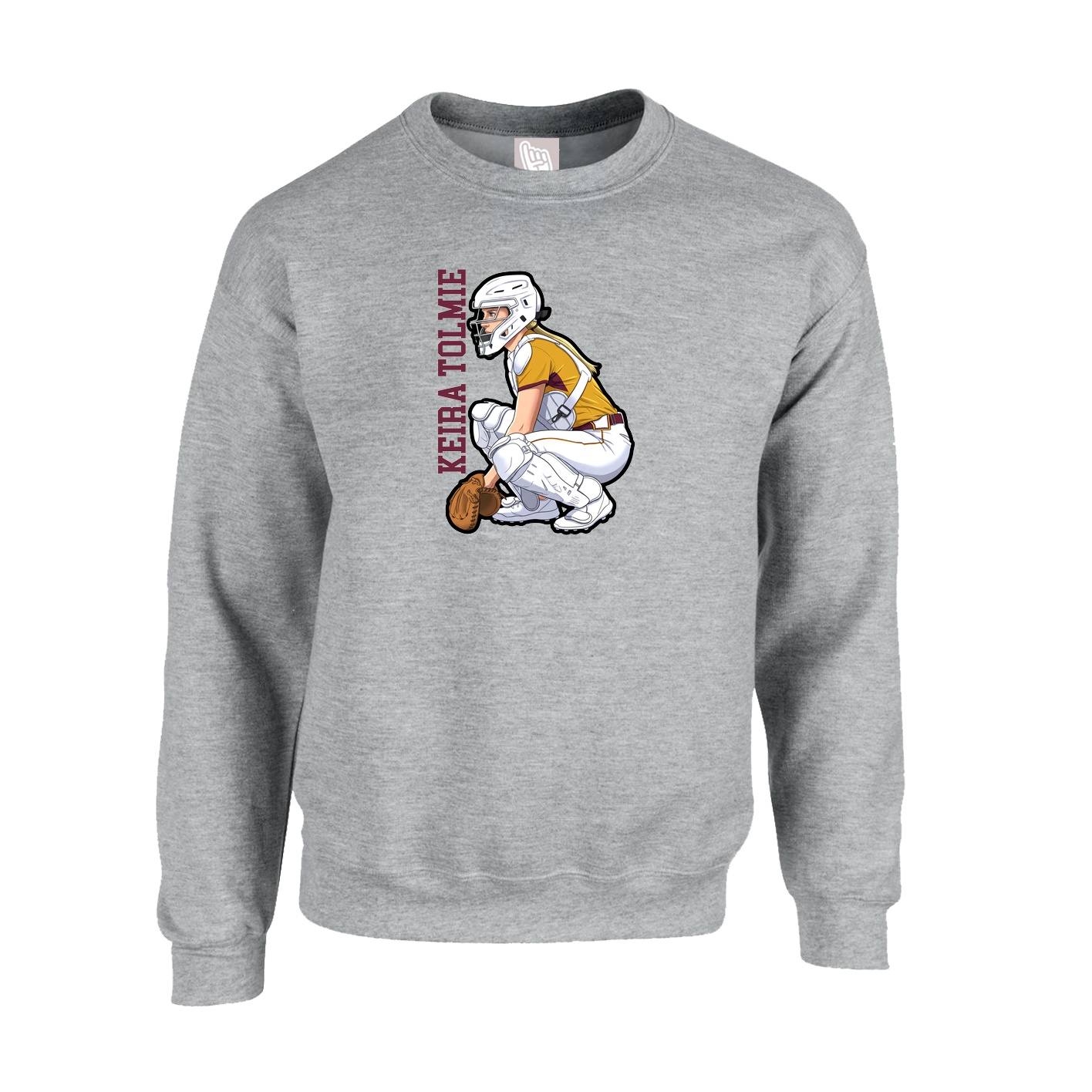 Fleece Crew — Name Vertical in Grey