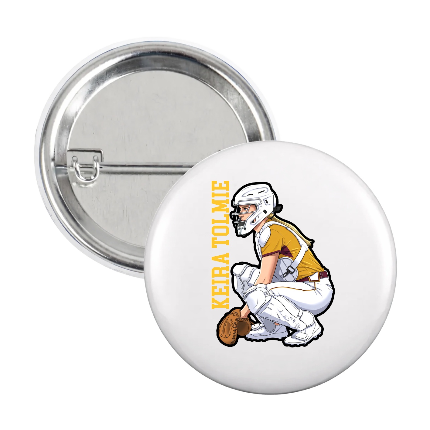 Game Day Button — Name Vertical in White
