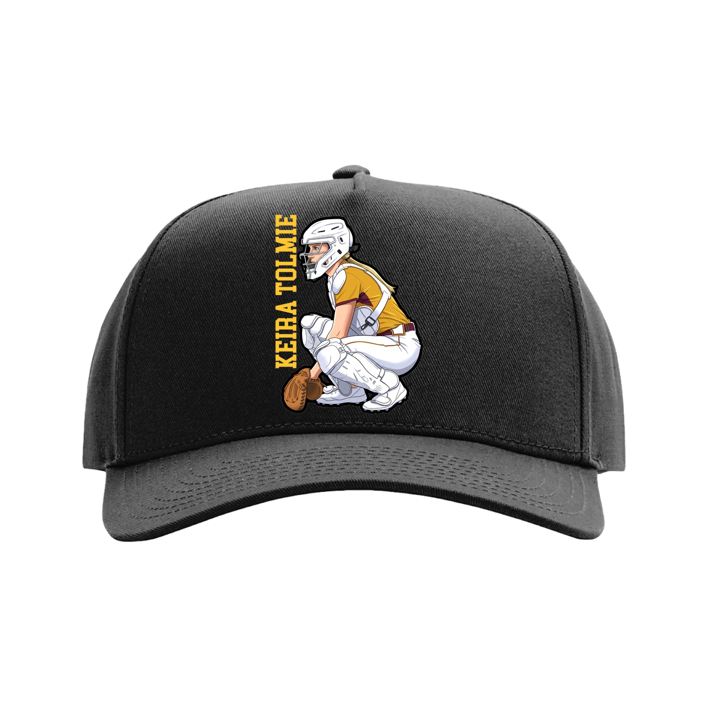 Full Fabric Five-Panel Champ Cap — Name Vertical in Black