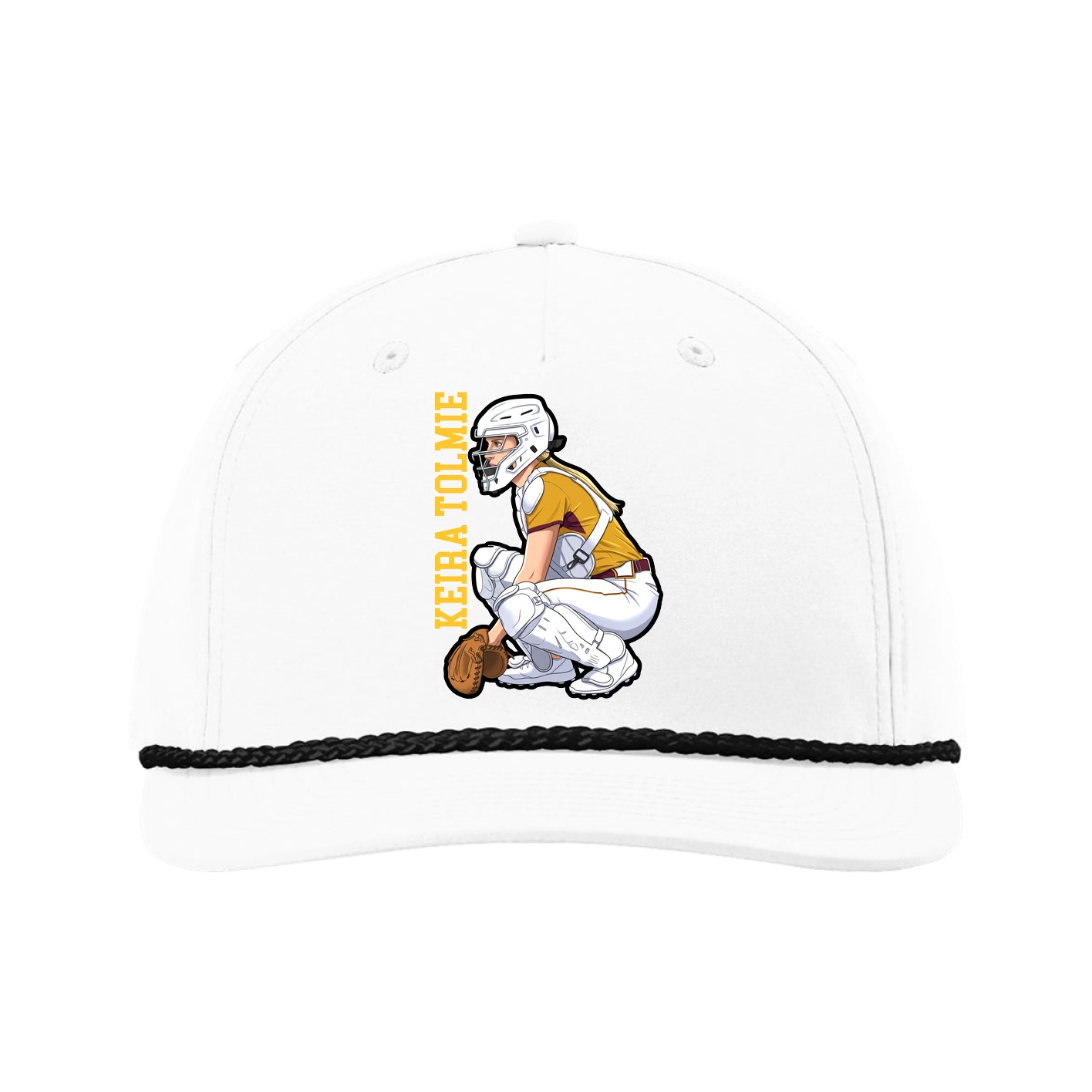 Five-Panel Classic Rope Cap — Name Vertical in White