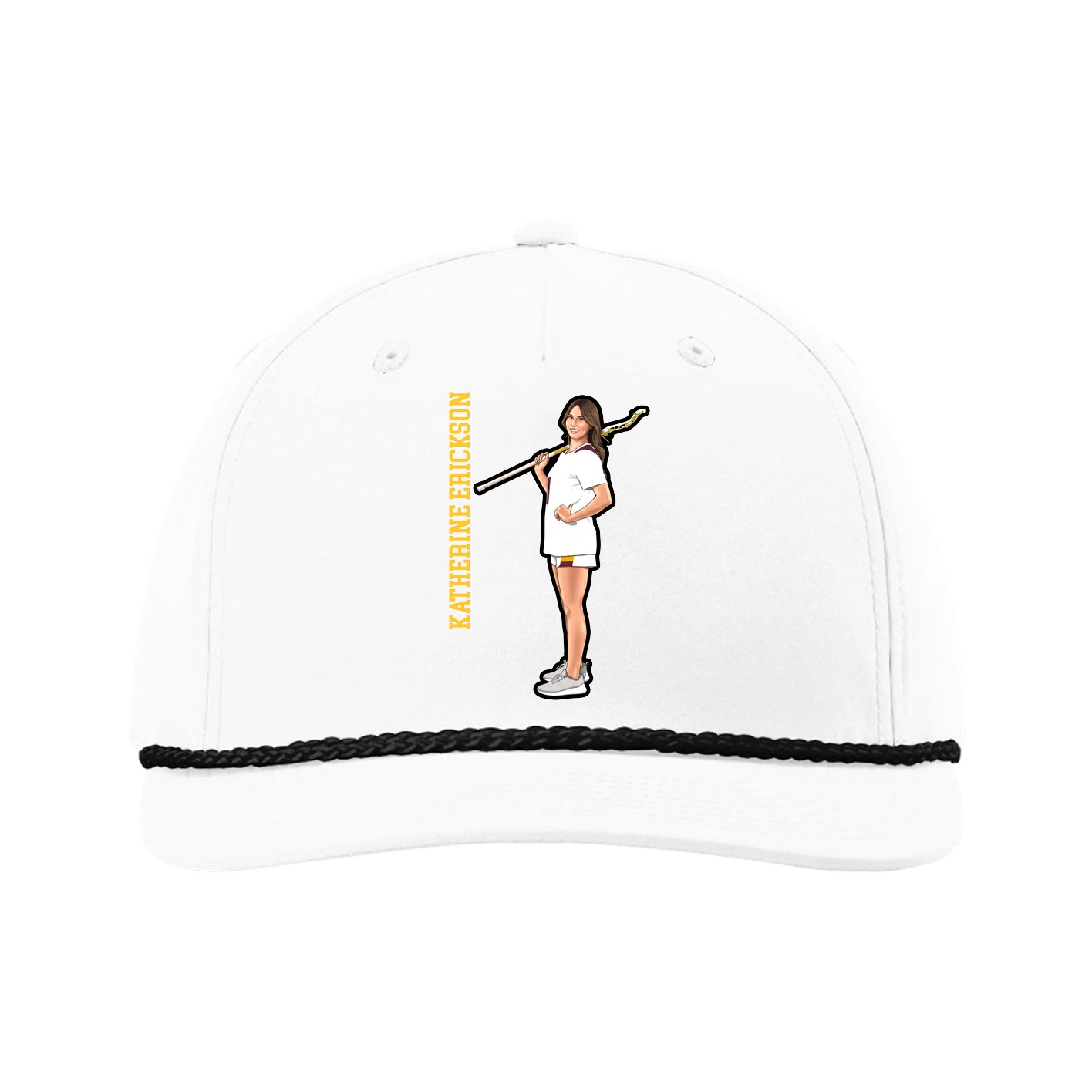 Five-Panel Classic Rope Cap — Name Vertical in White