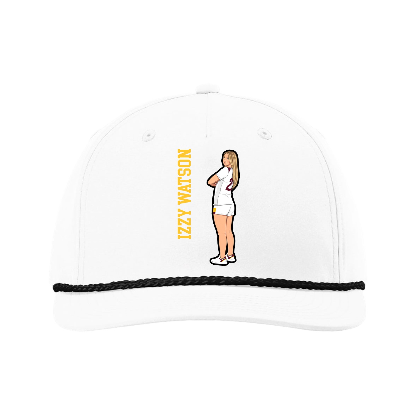Five-Panel Classic Rope Cap — Name Vertical in White