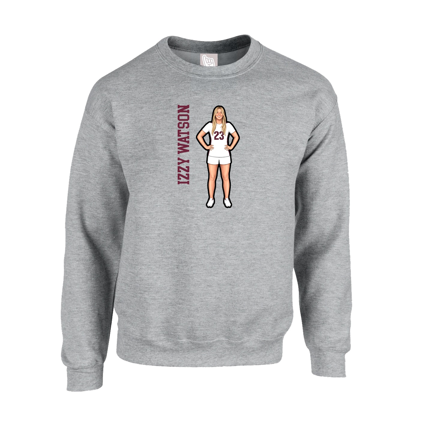 Fleece Crew — Name Vertical in Grey