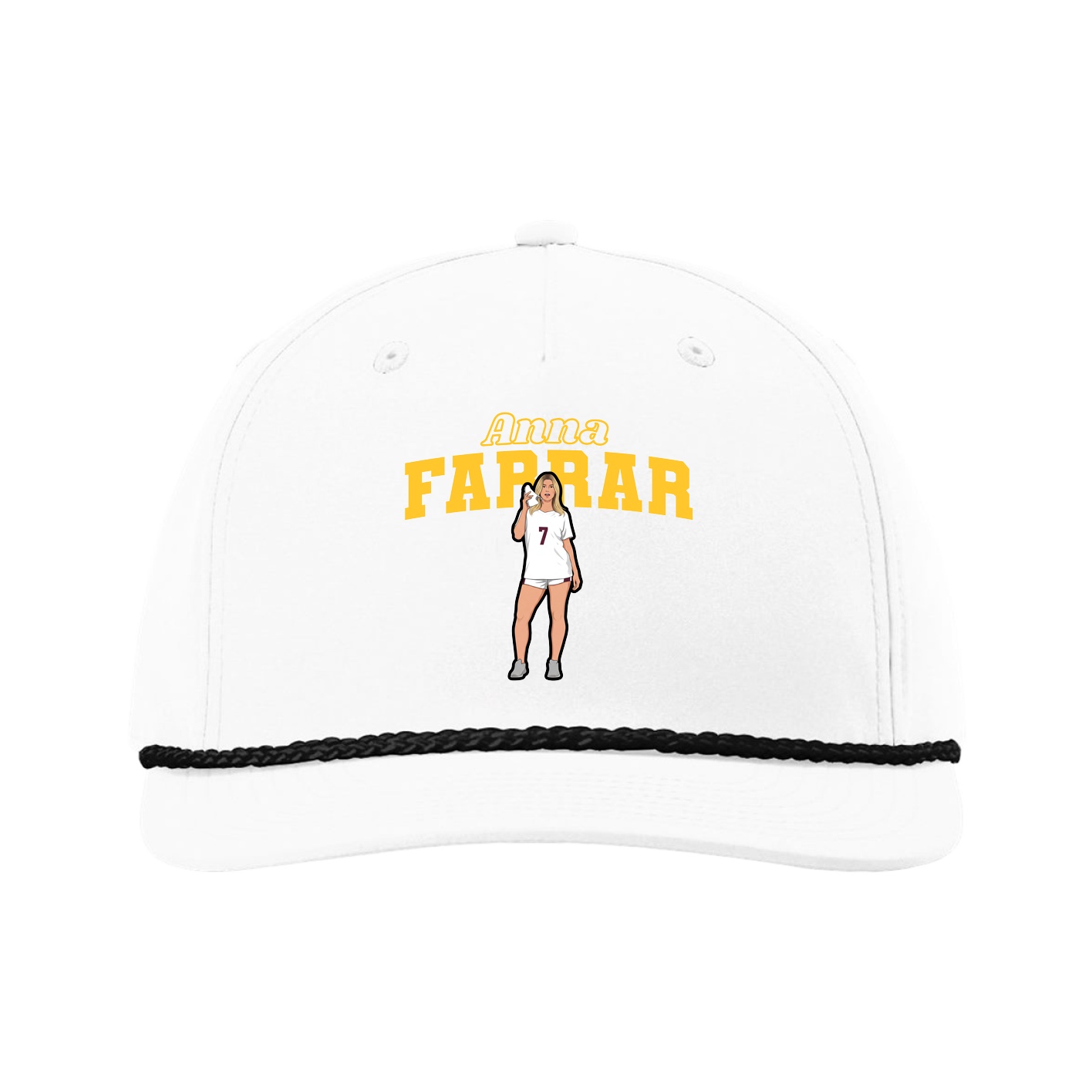 Five-Panel Classic Rope Cap — Name Arch in White
