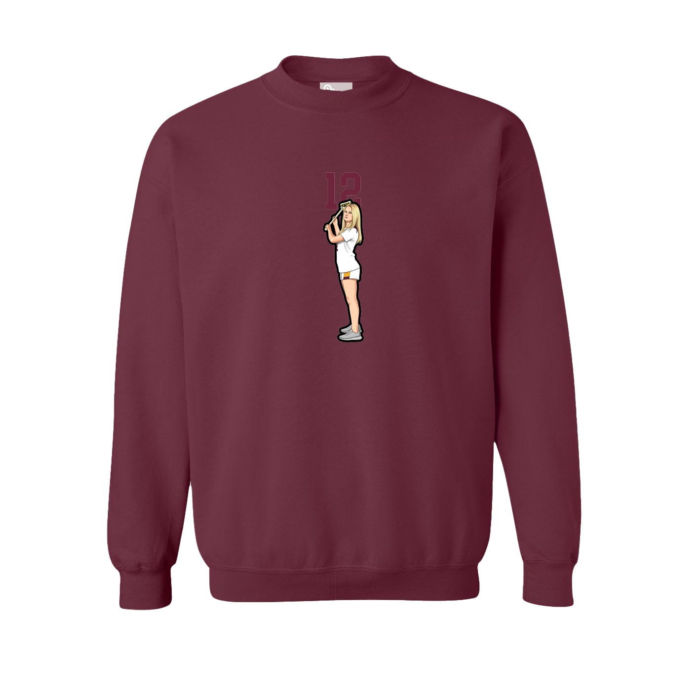 Fleece Crew — Number Top in Maroon