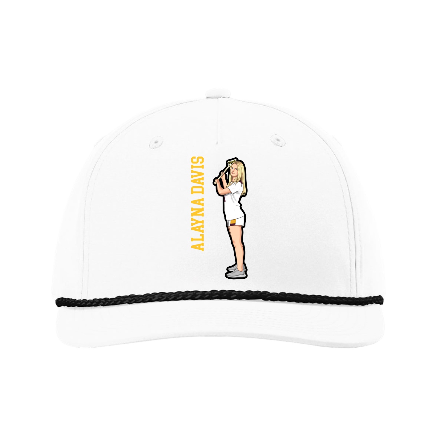 Five-Panel Classic Rope Cap — Name Vertical in White