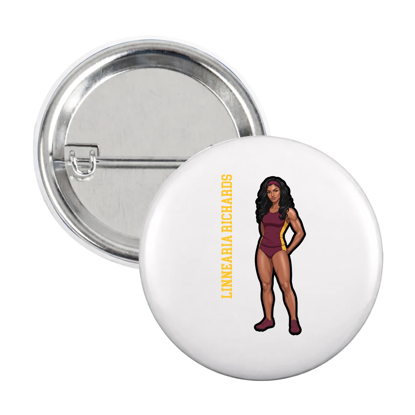 Game Day Button — Name Vertical in White