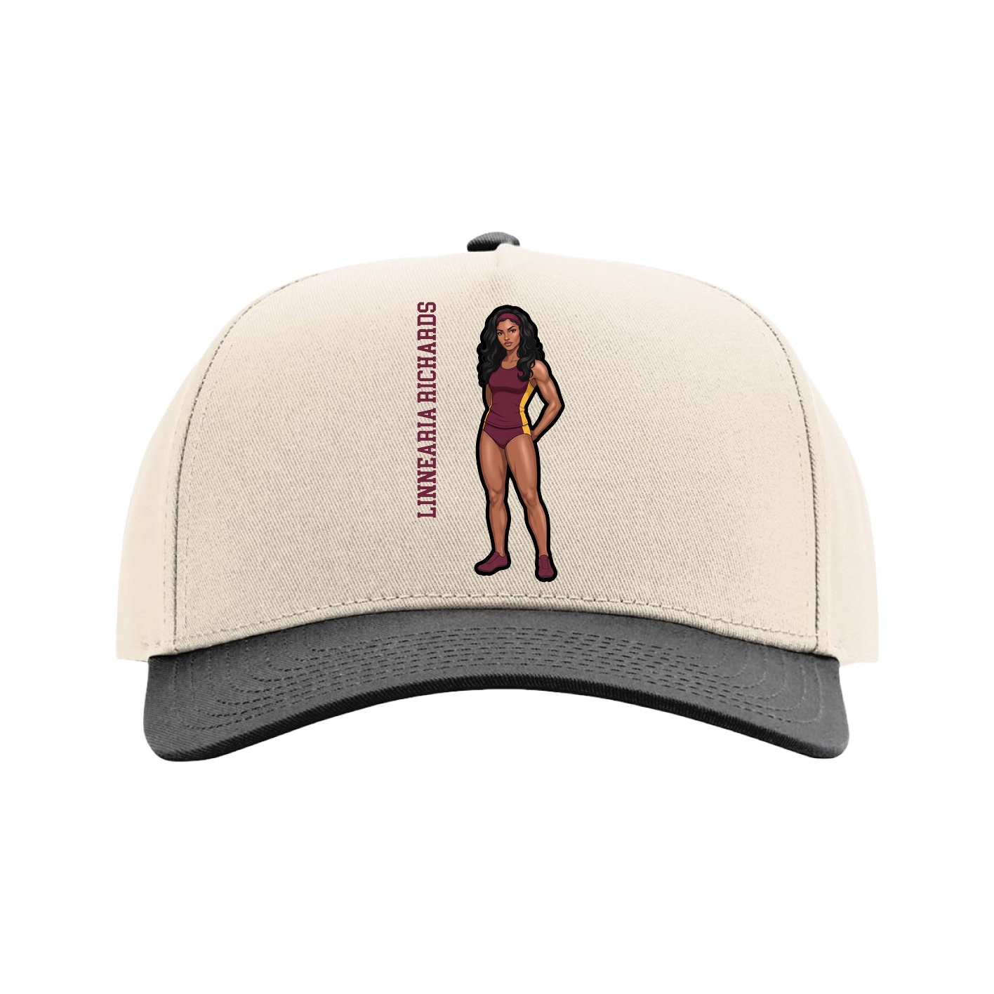 Full Fabric Five-Panel Champ Cap — Name Vertical in Cream/Black