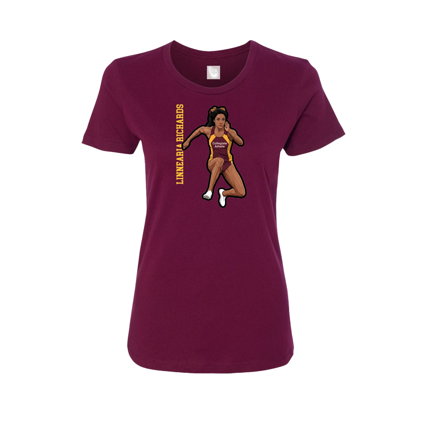 Womens Tee — Name Vertical in Maroon