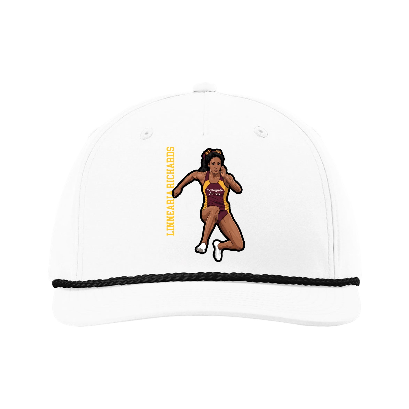 Five-Panel Classic Rope Cap — Name Vertical in White
