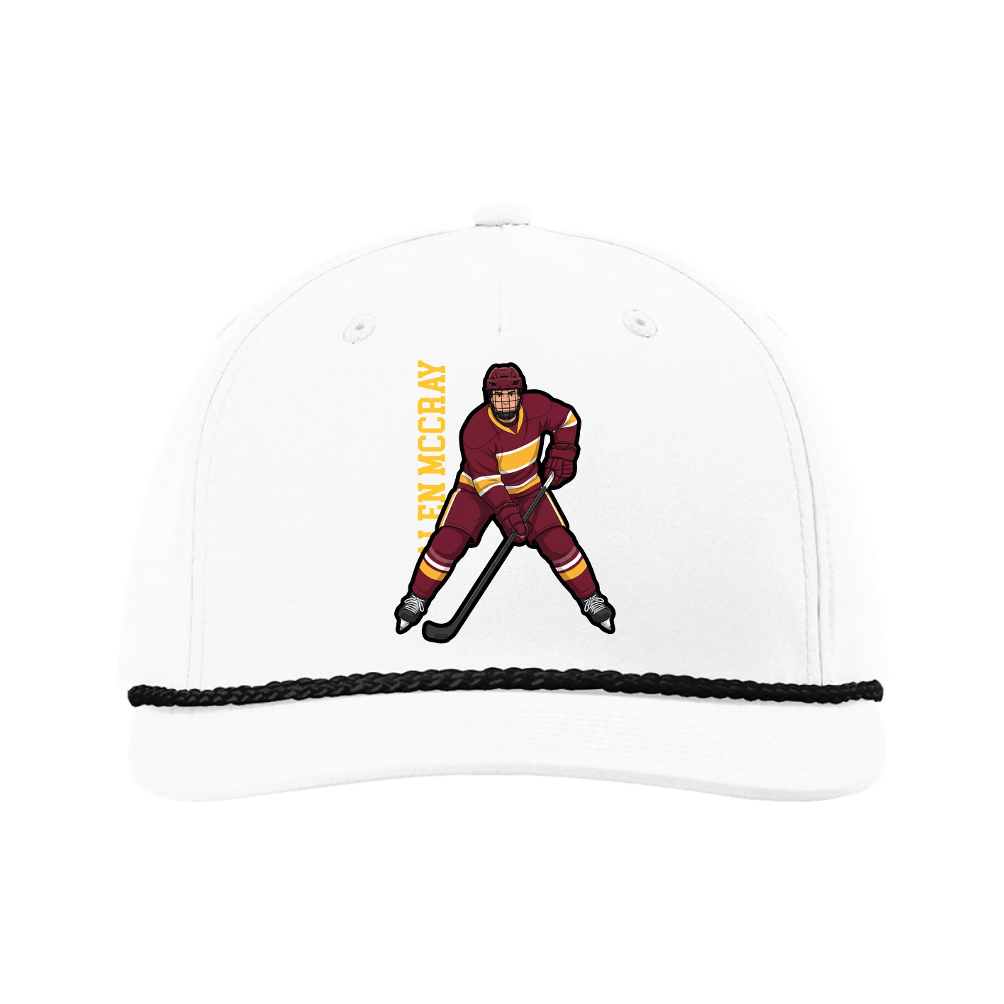 Five-Panel Classic Rope Cap — Name Vertical in White
