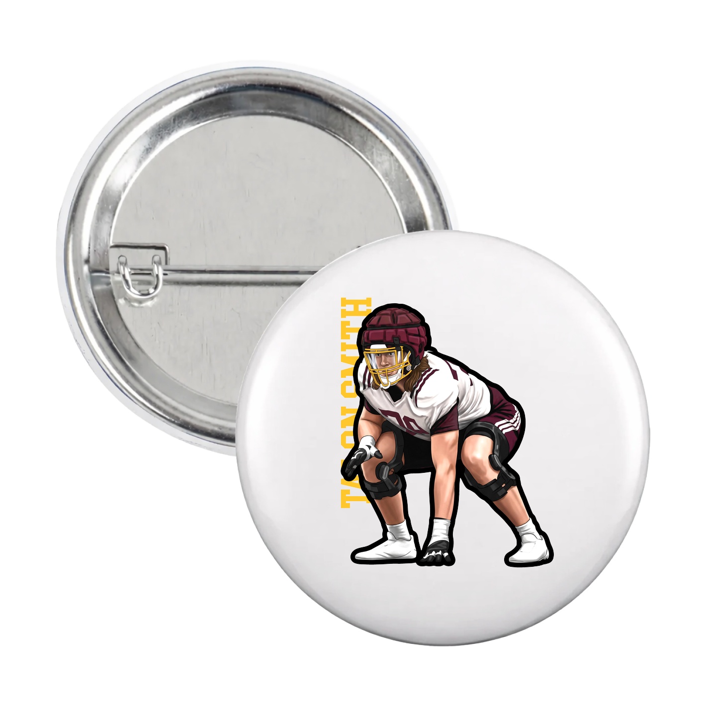 Game Day Button — Name Vertical in White
