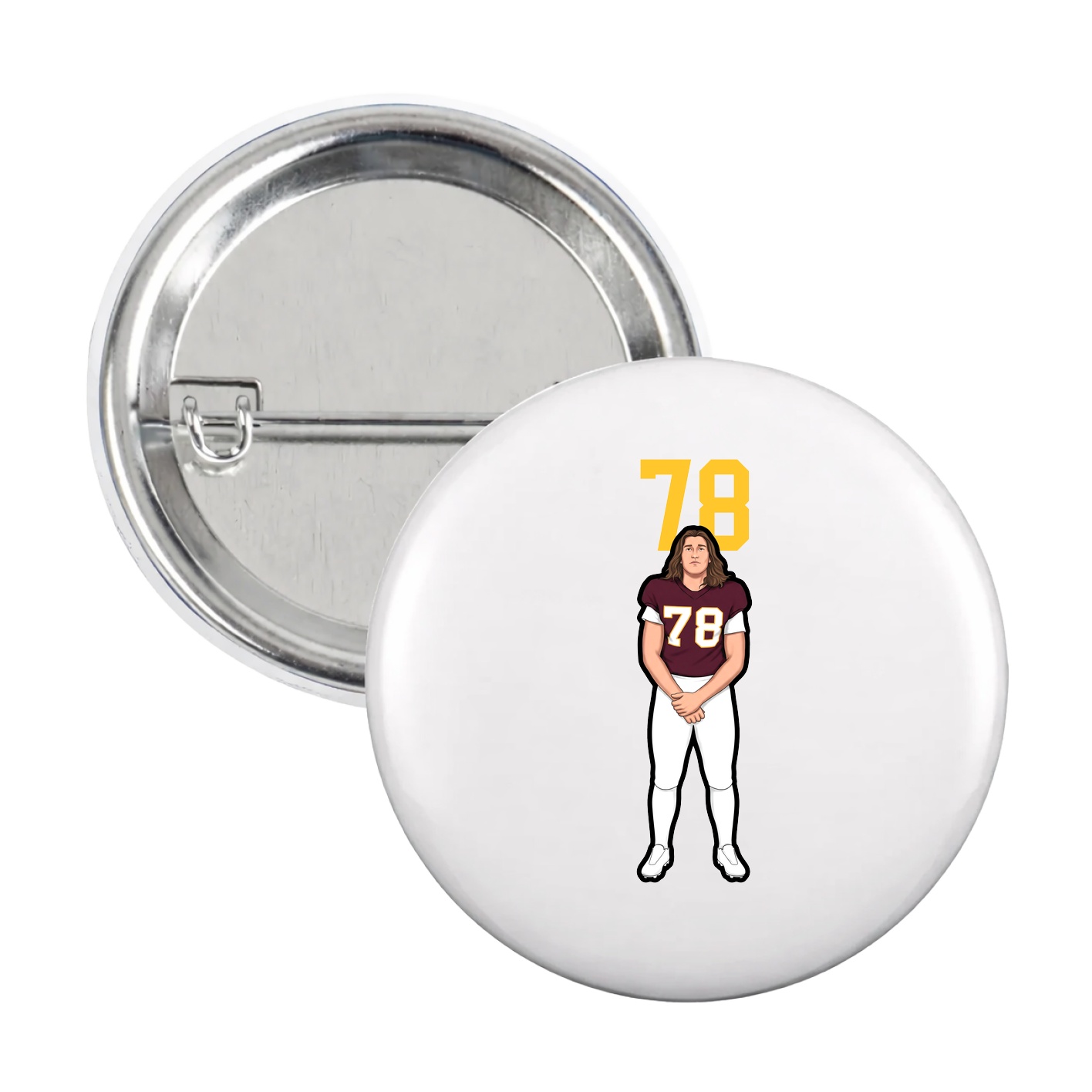 Game Day Button — Number Top in White
