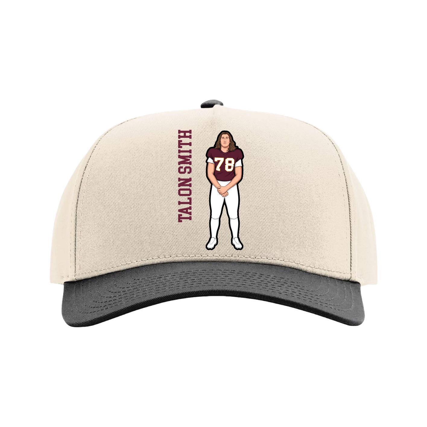 Full Fabric Five-Panel Champ Cap — Name Vertical in Cream/Black