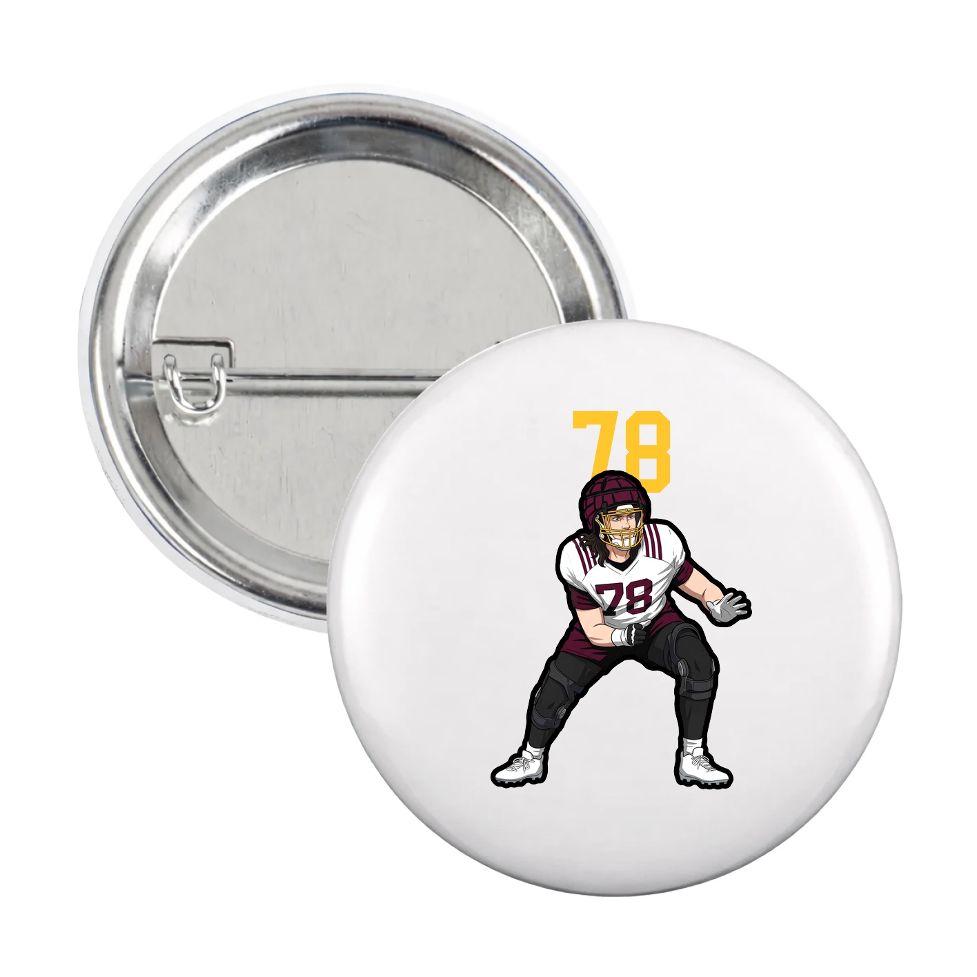 Game Day Button — Number Top in White
