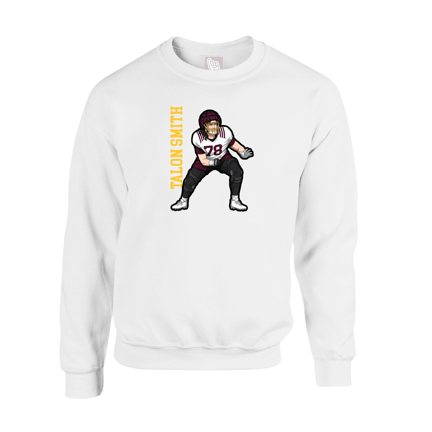 Fleece Crew — Name Vertical in White