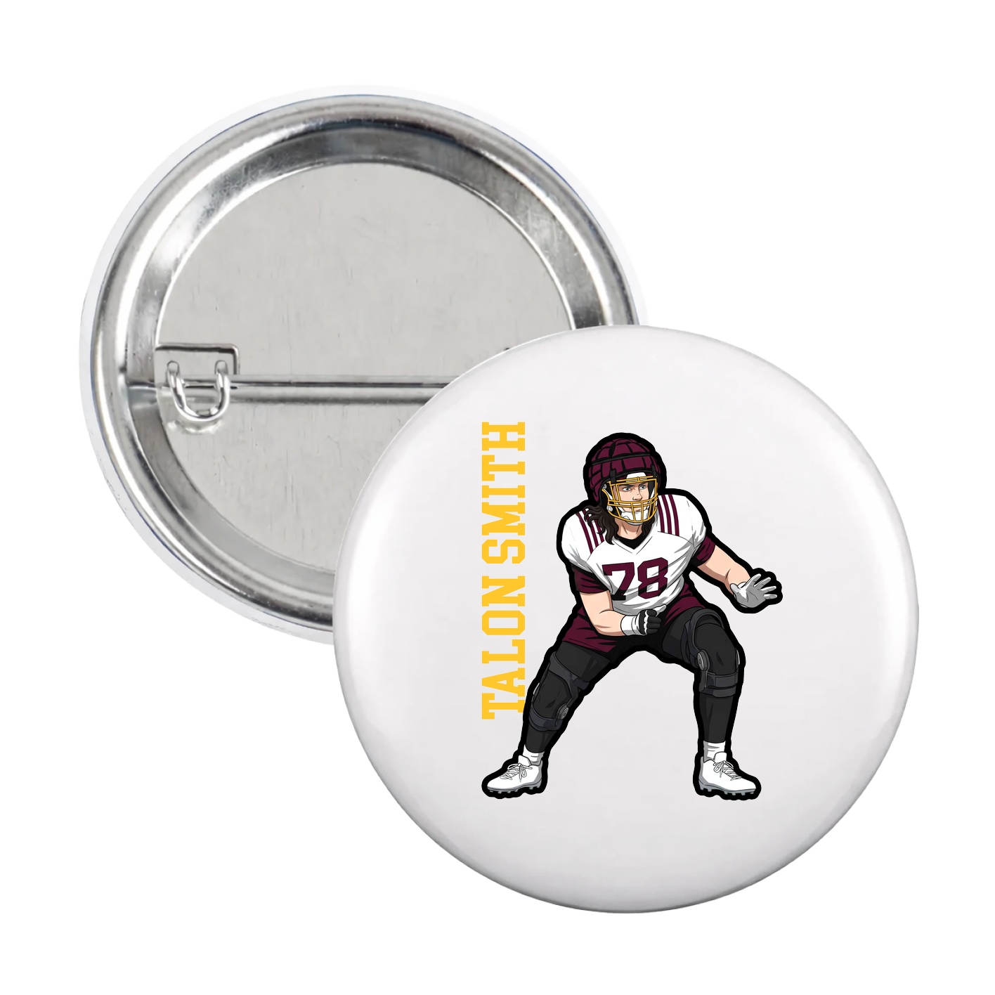 Game Day Button — Name Vertical in White