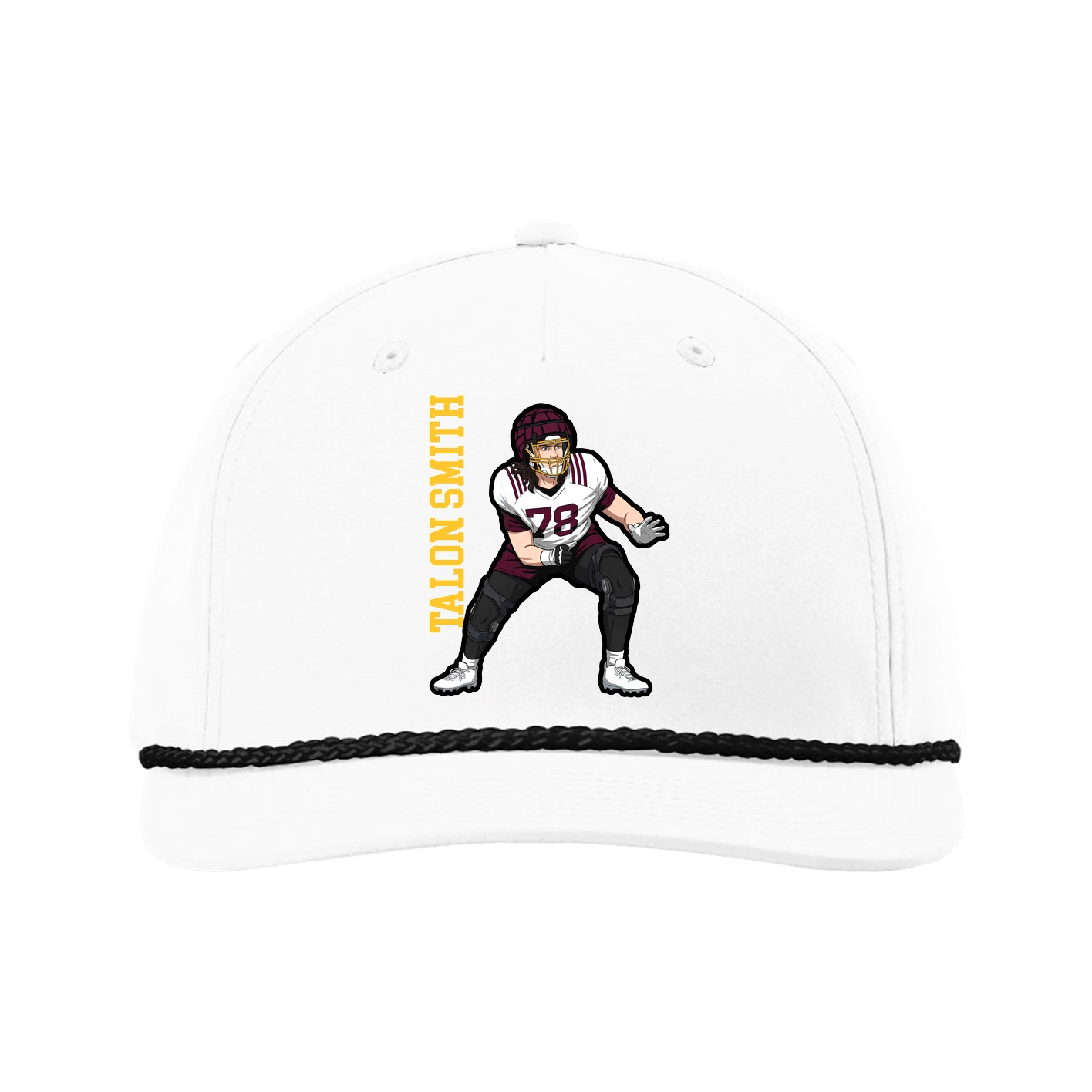 Five-Panel Classic Rope Cap — Name Vertical in White