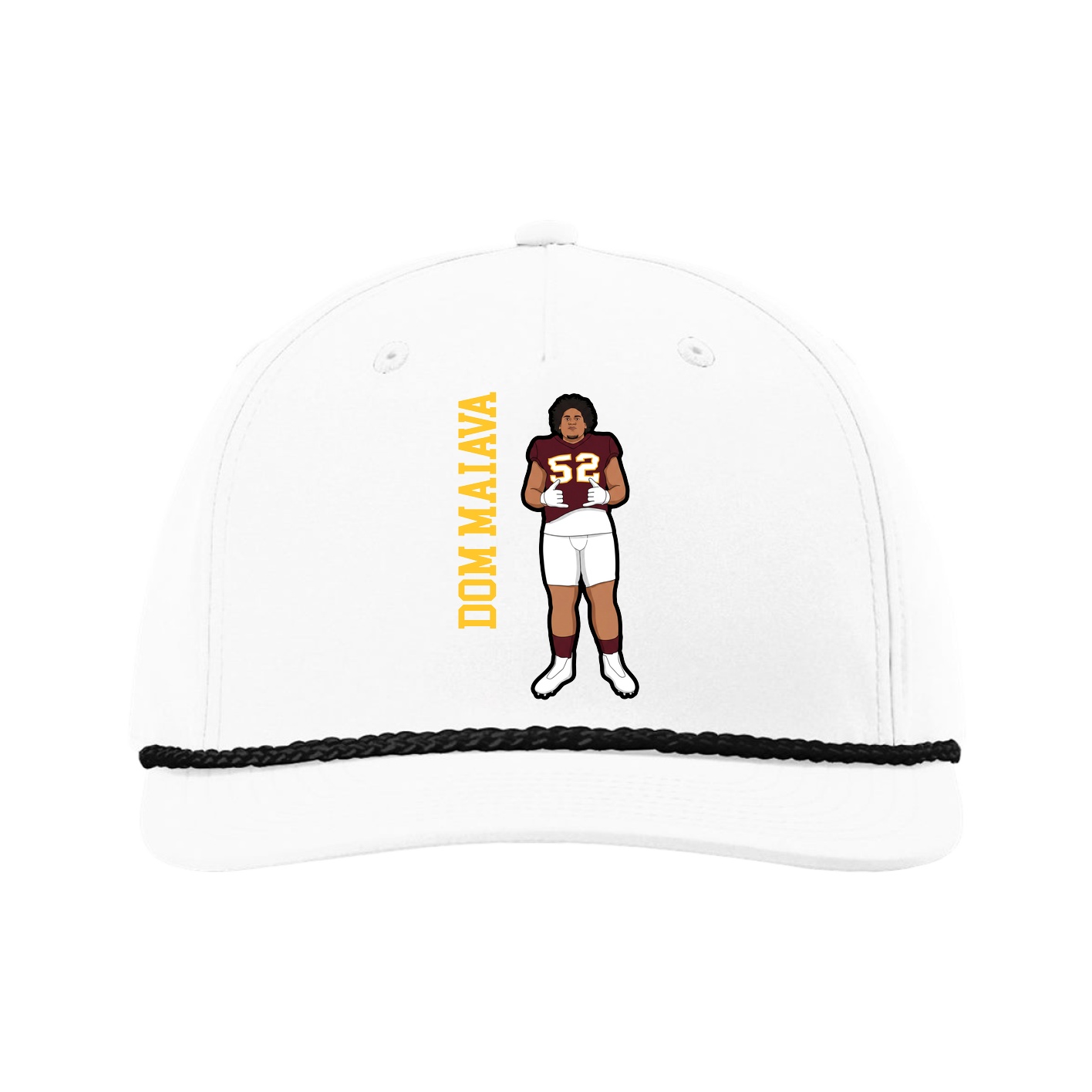 Five-Panel Classic Rope Cap — Name Vertical in White