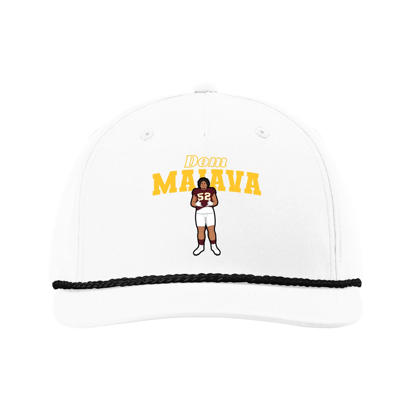 Five-Panel Classic Rope Cap — Name Arch in White