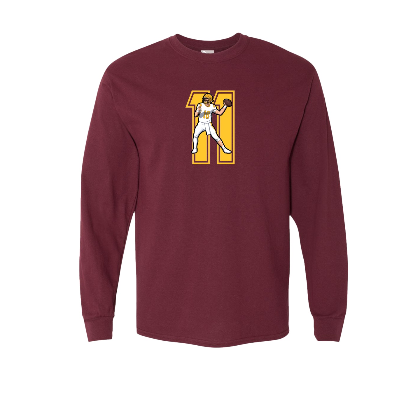 Long Sleeve Tee — Number in Maroon