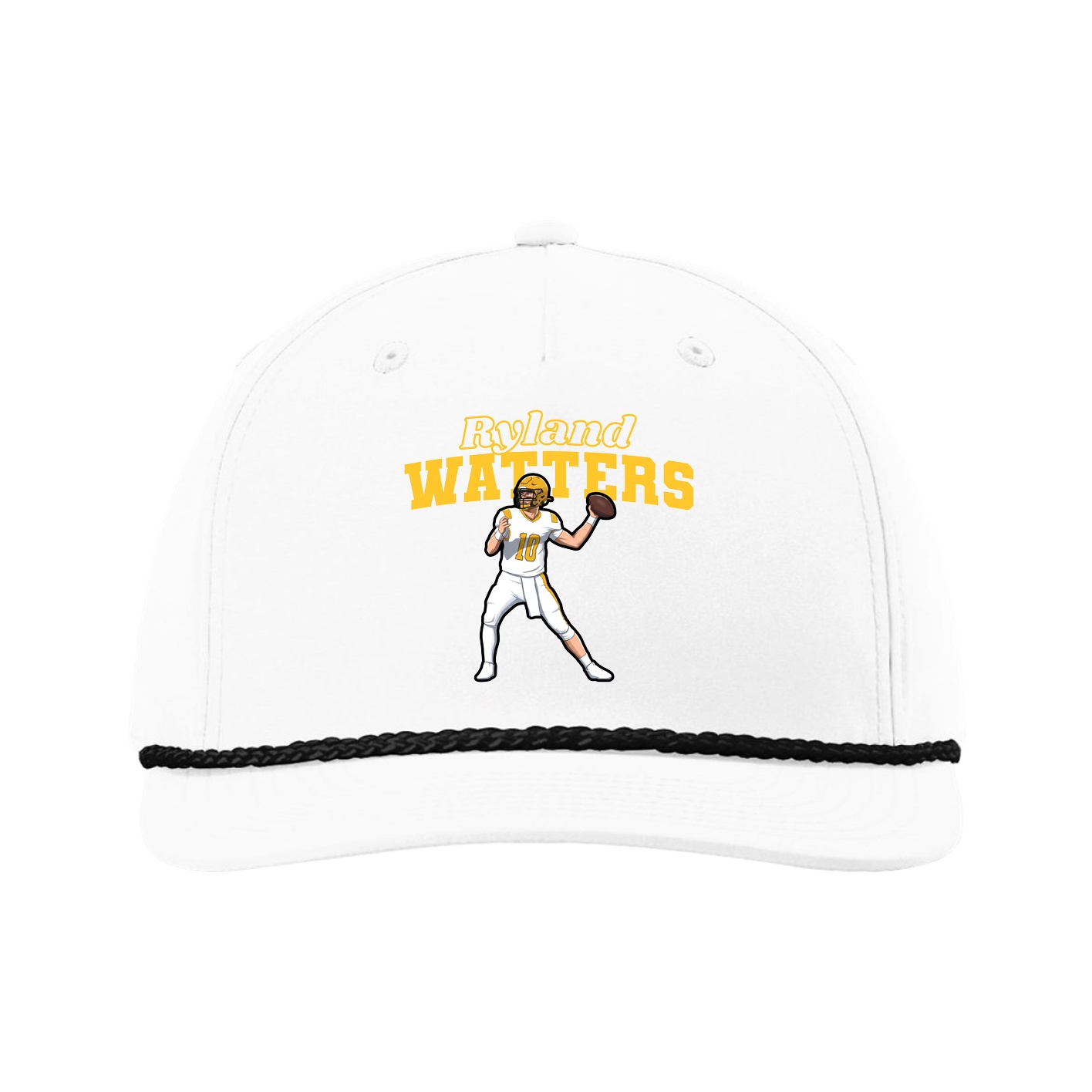 Five-Panel Classic Rope Cap — Name Arch in White