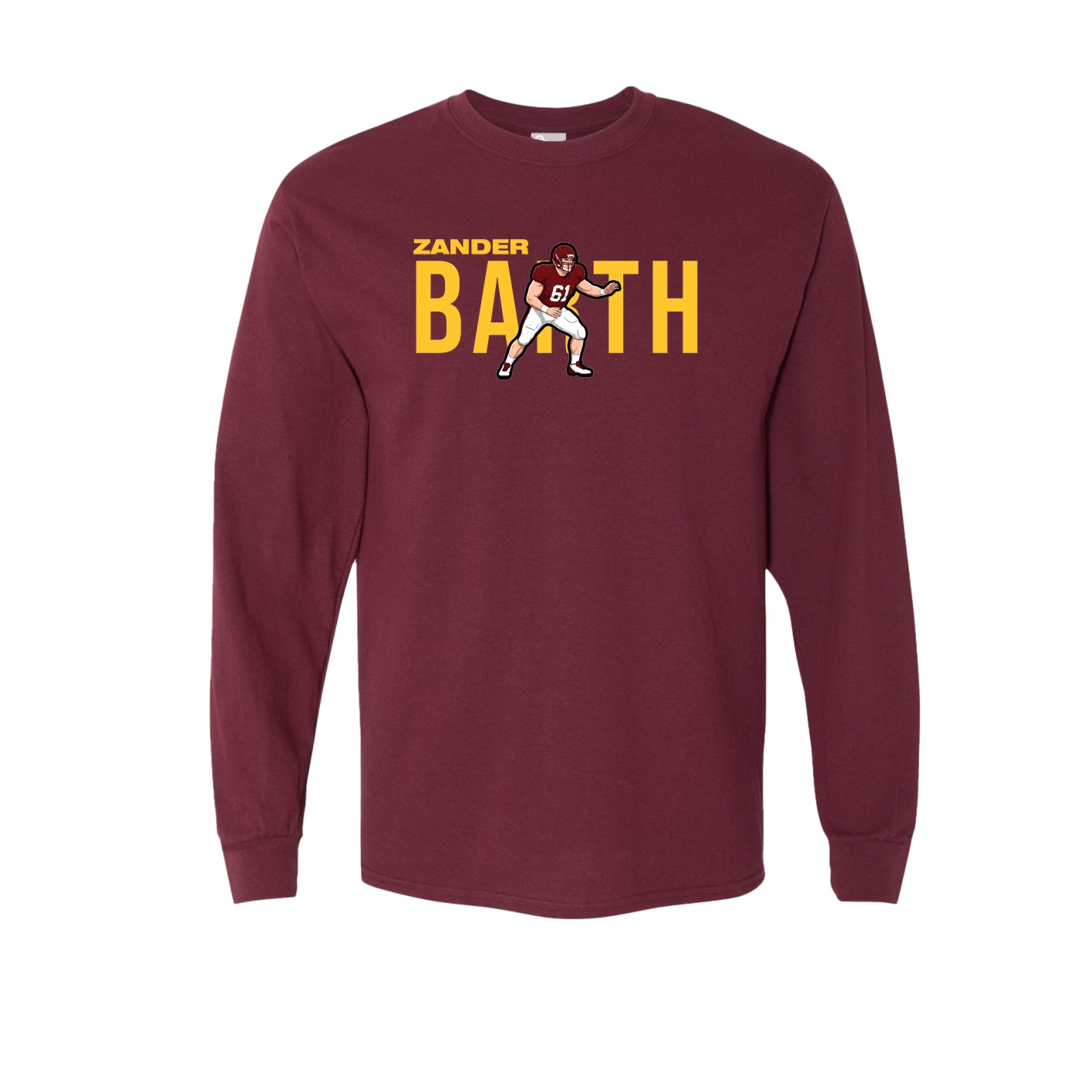 Long Sleeve Tee — Player Name in Maroon