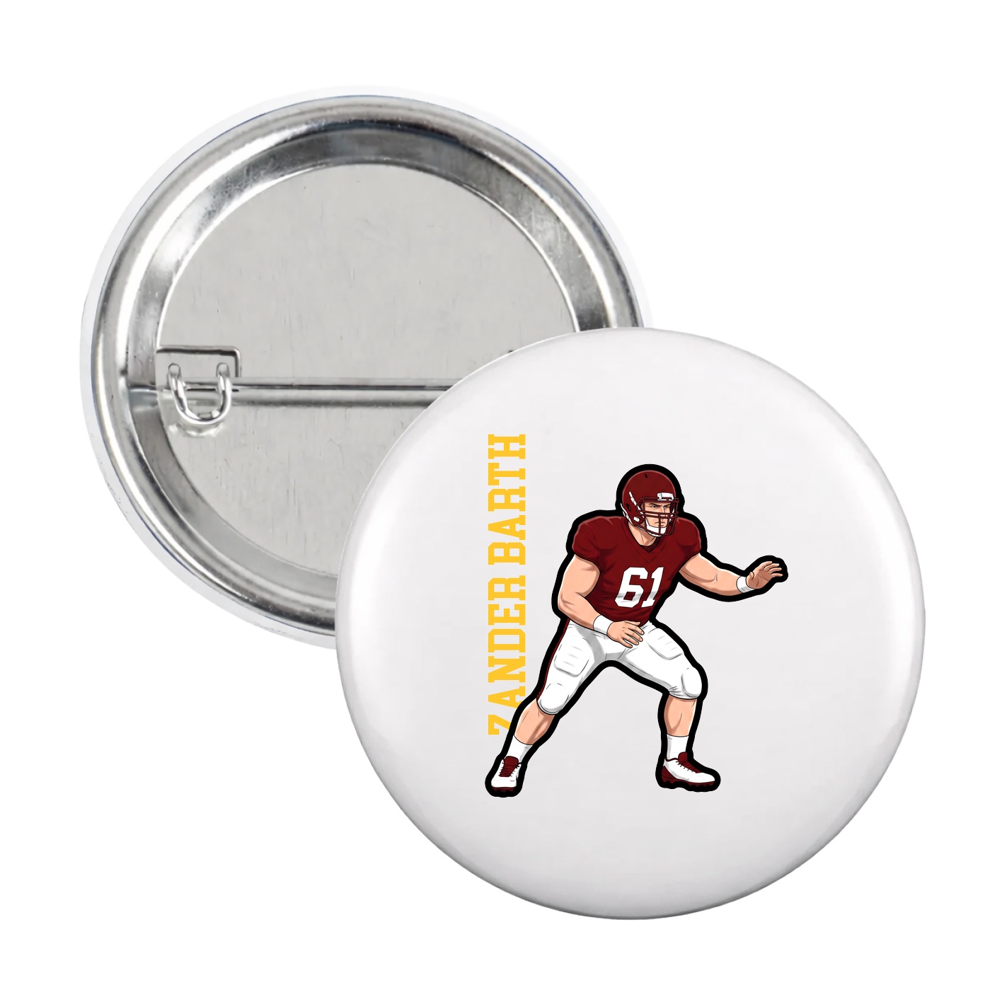 Game Day Button — Name Vertical in White