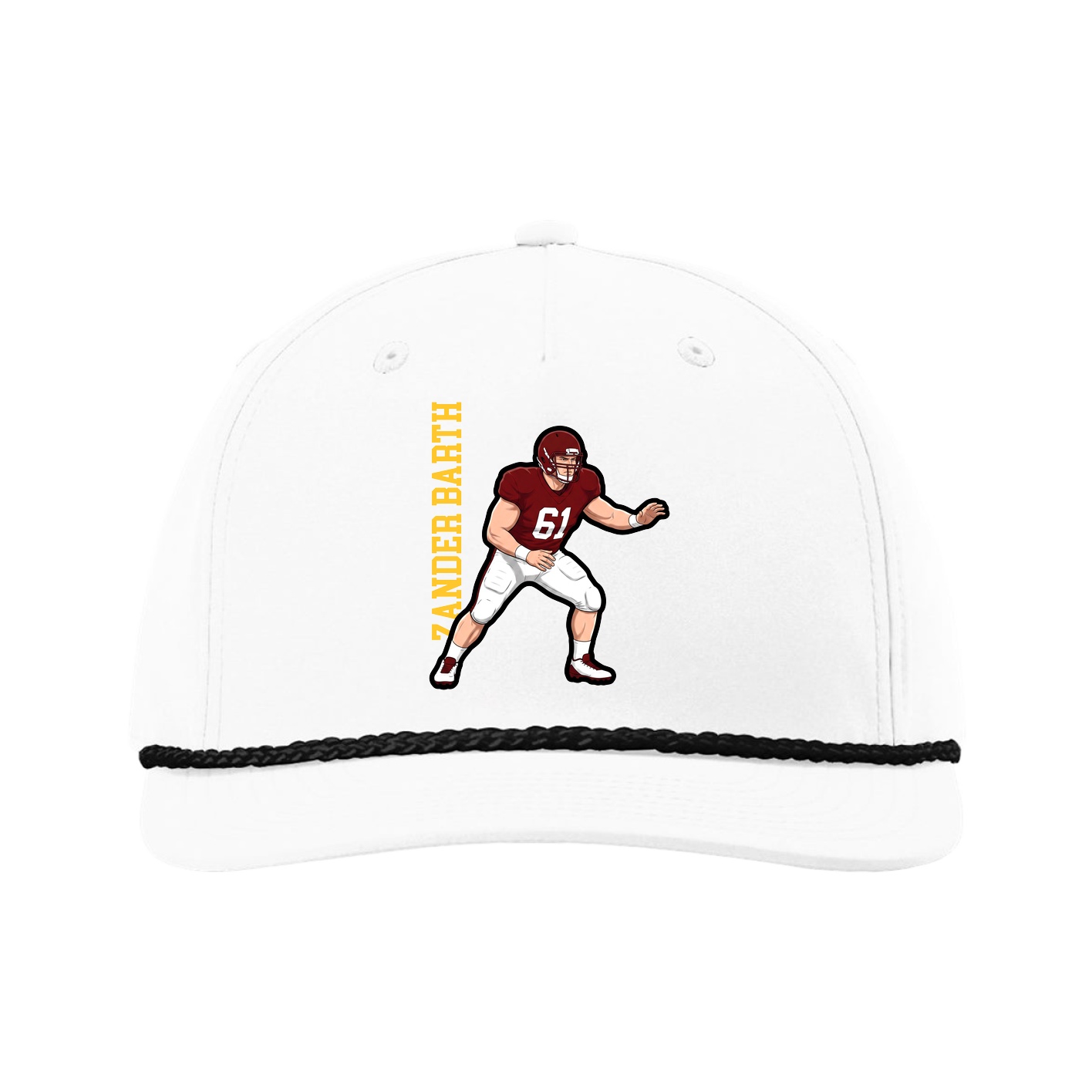 Five-Panel Classic Rope Cap — Name Vertical in White