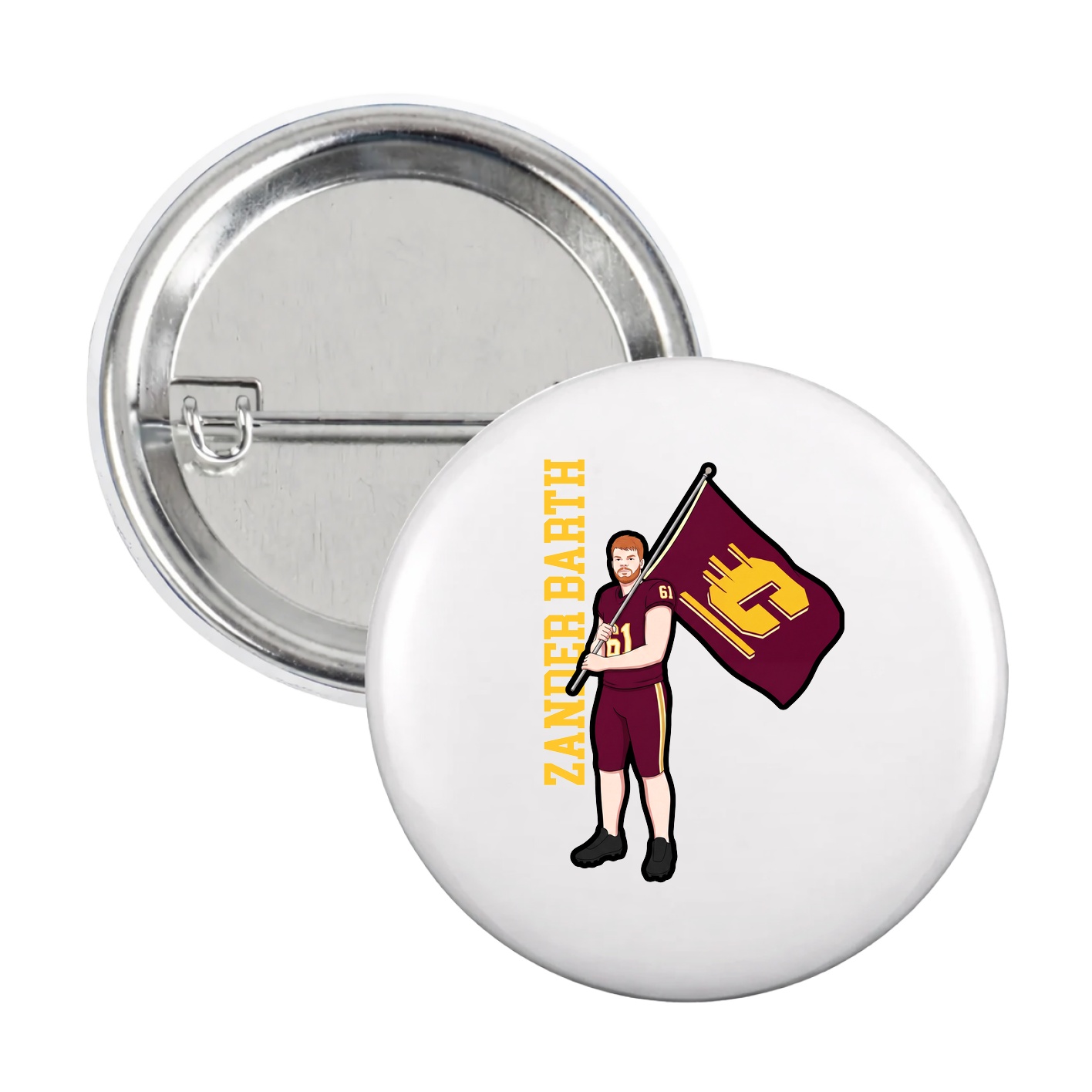 Game Day Button — Name Vertical in White