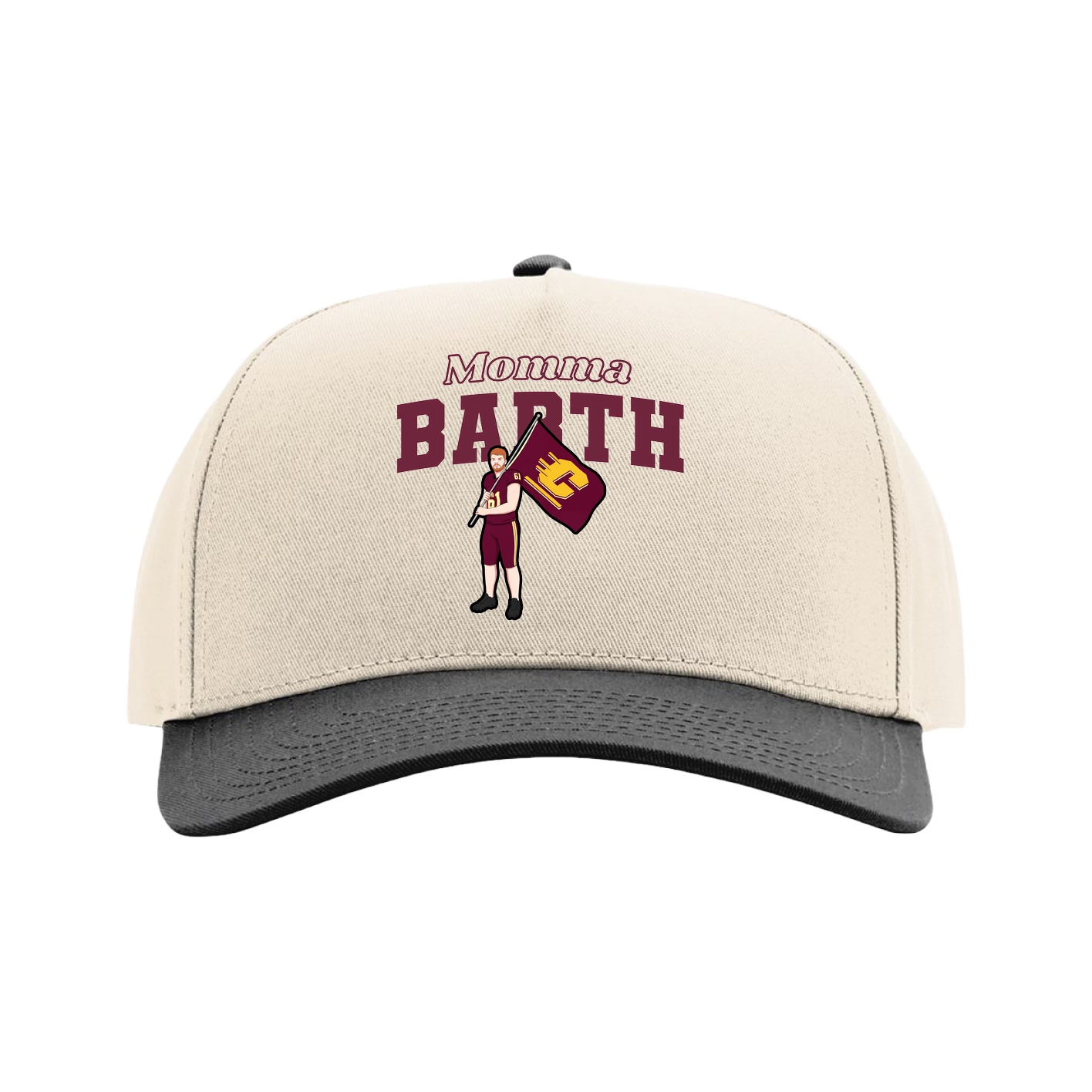 Full Fabric Five-Panel Champ Cap — Mothers Day Block in Cream/Black
