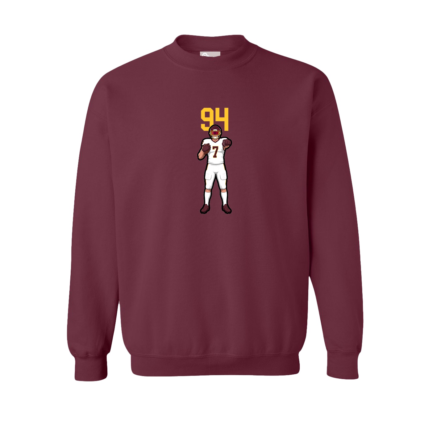 Fleece Crew — Number Top in Maroon