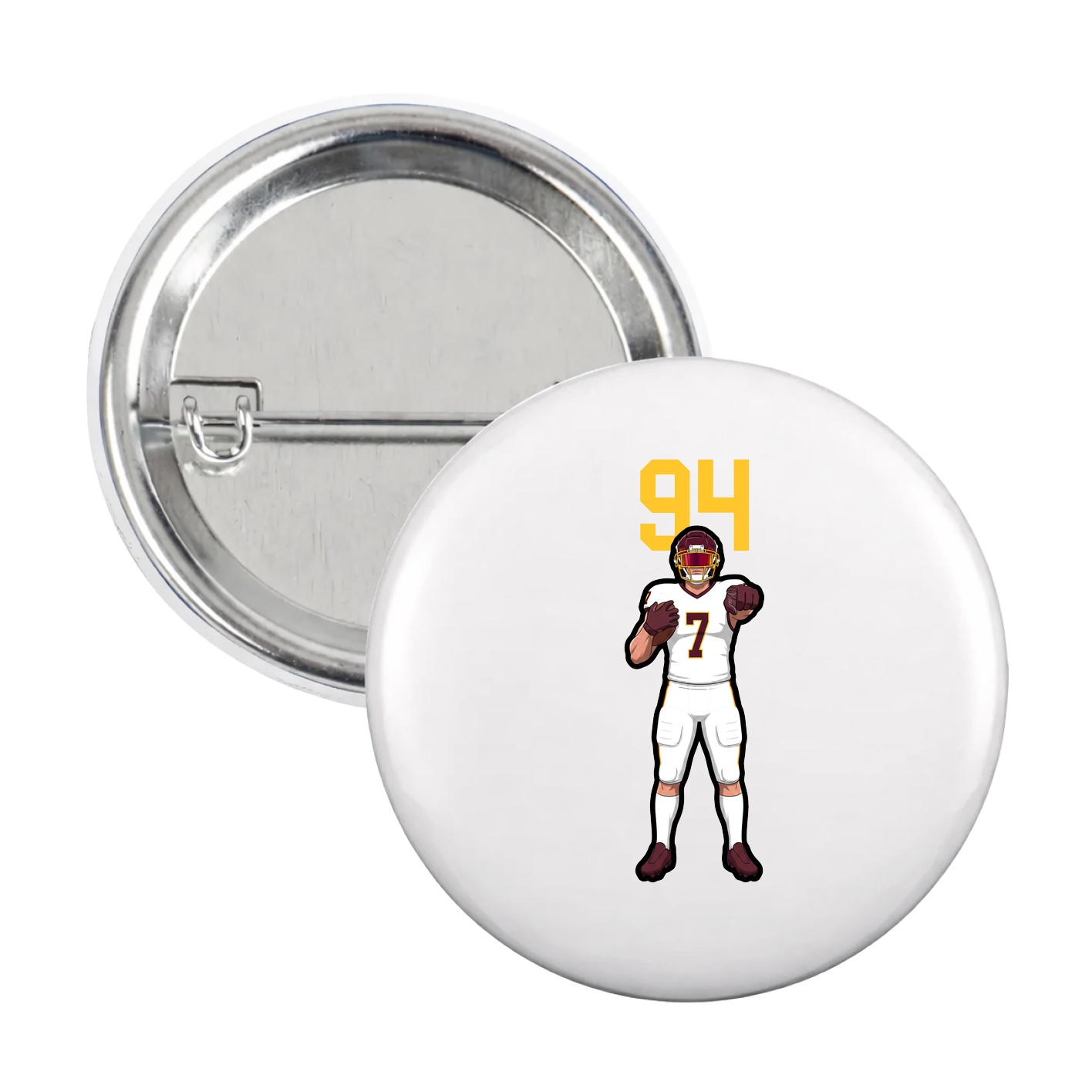 Game Day Button — Number Top in White