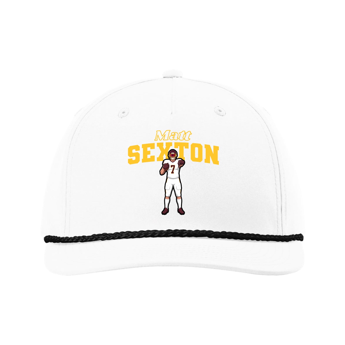 Five-Panel Classic Rope Cap — Name Arch in White