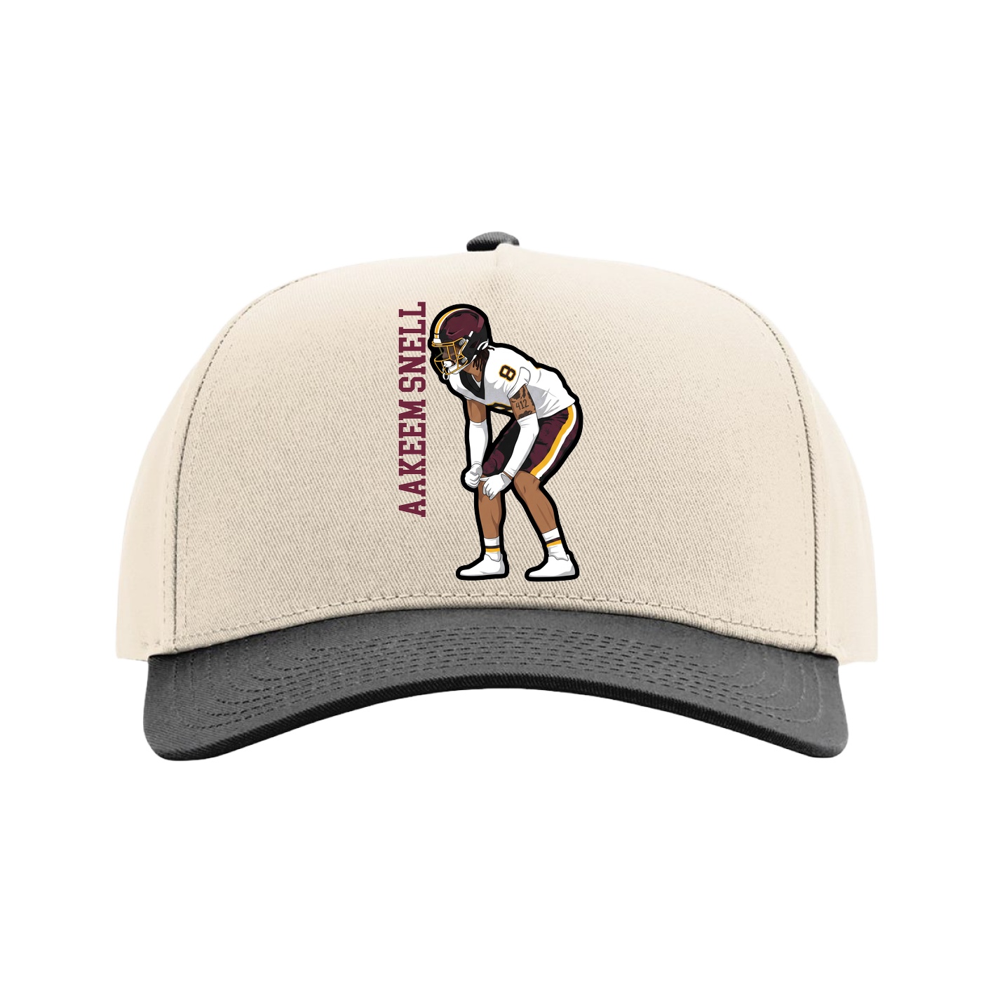 Full Fabric Five-Panel Champ Cap — Name Vertical in Cream/Black
