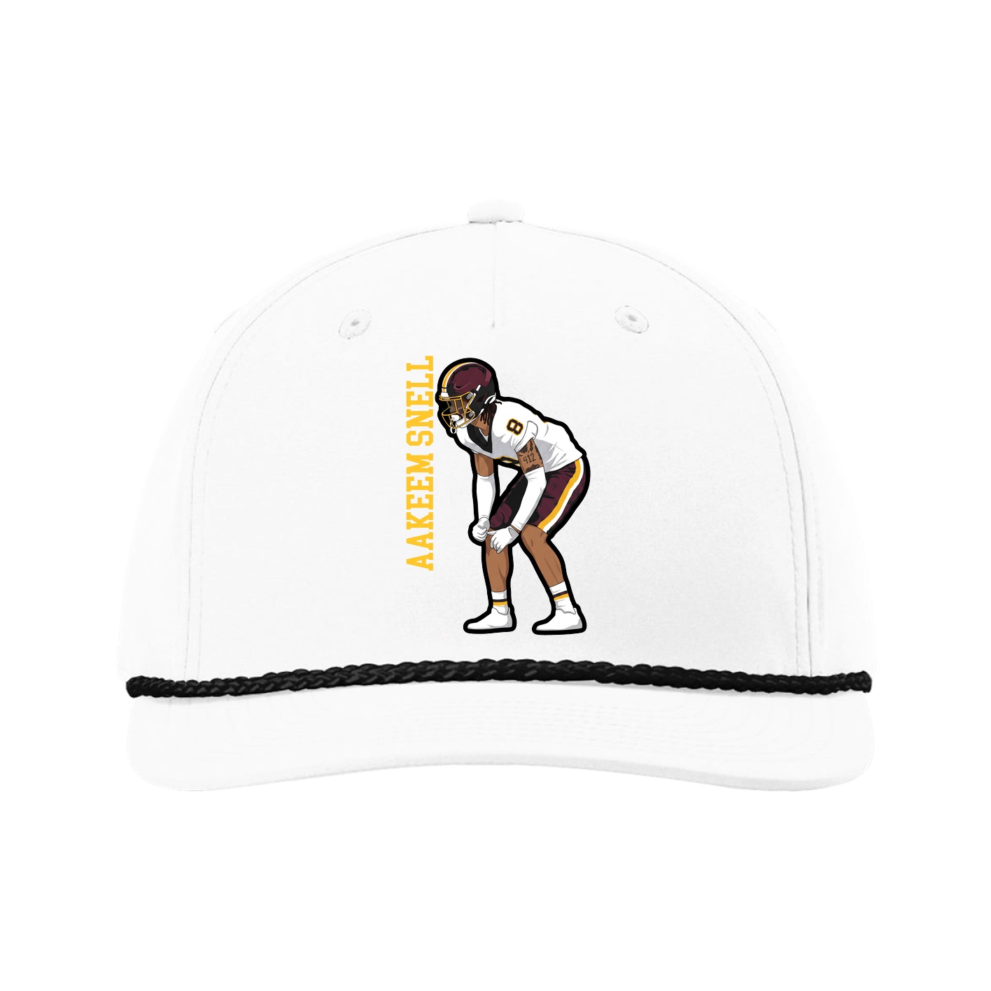 Five-Panel Classic Rope Cap — Name Vertical in White