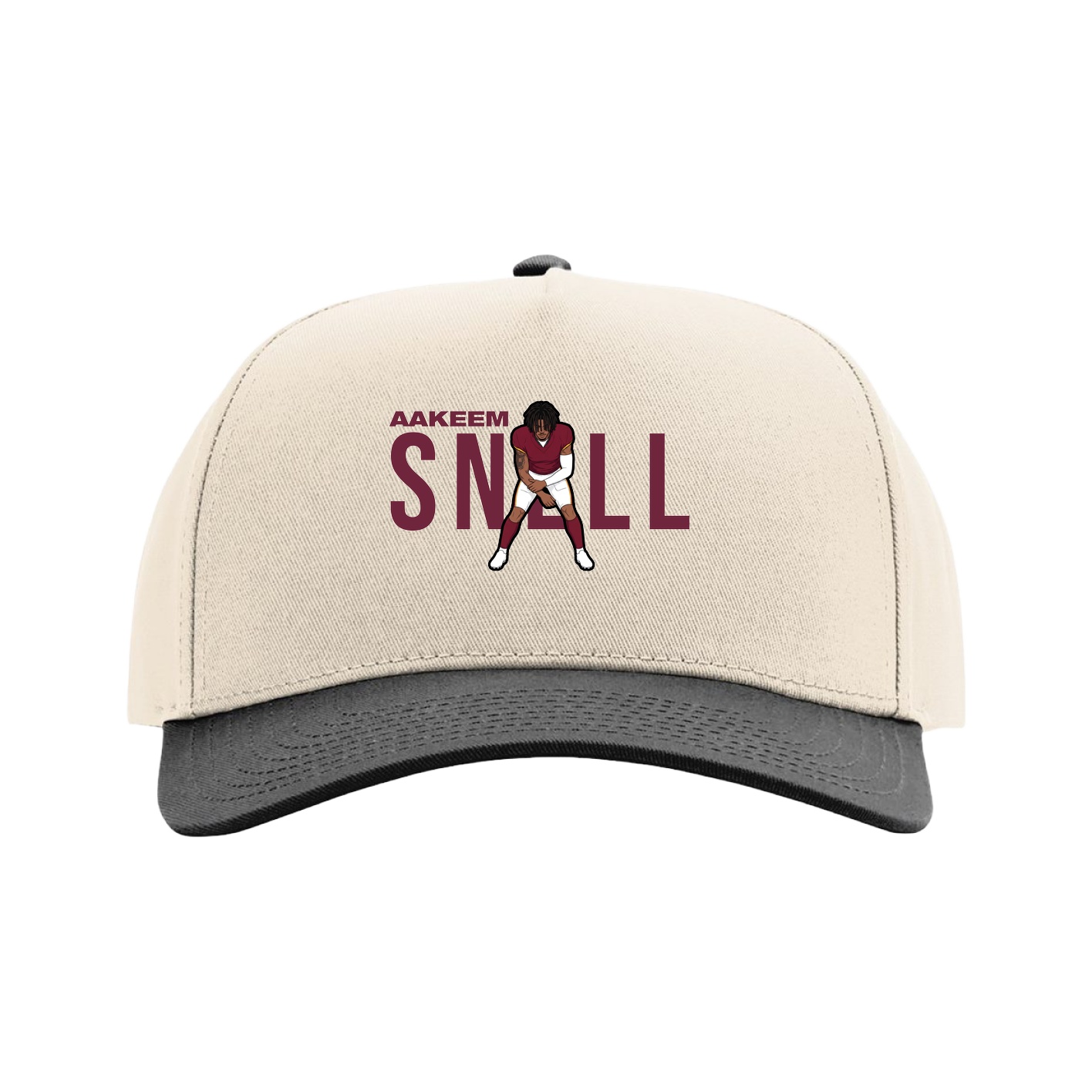 Full Fabric Five-Panel Champ Cap — Player Name in Cream/Black