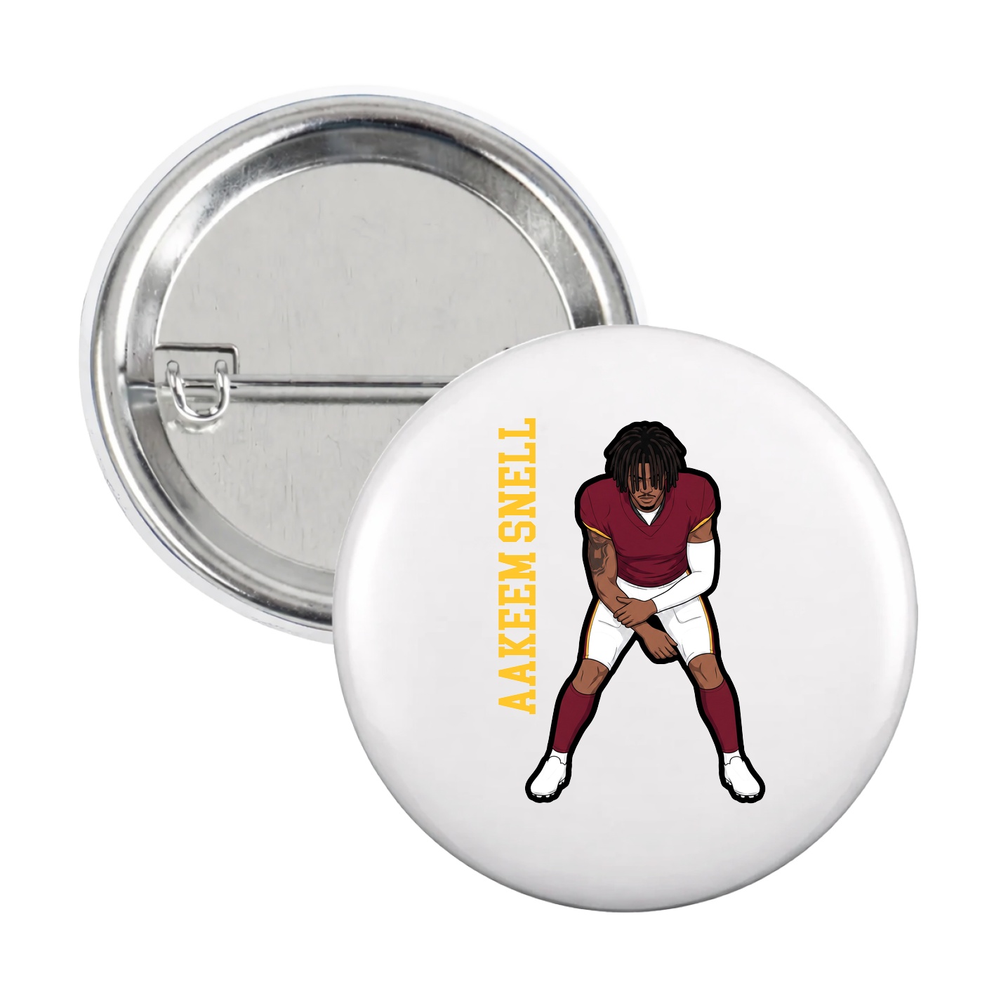 Game Day Button — Name Vertical in White