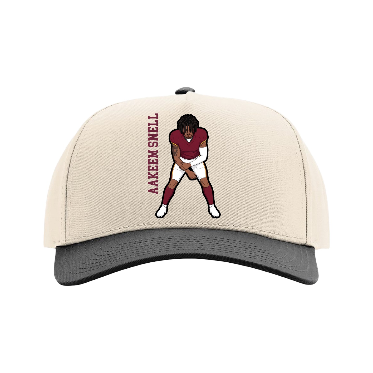 Full Fabric Five-Panel Champ Cap — Name Vertical in Cream/Black