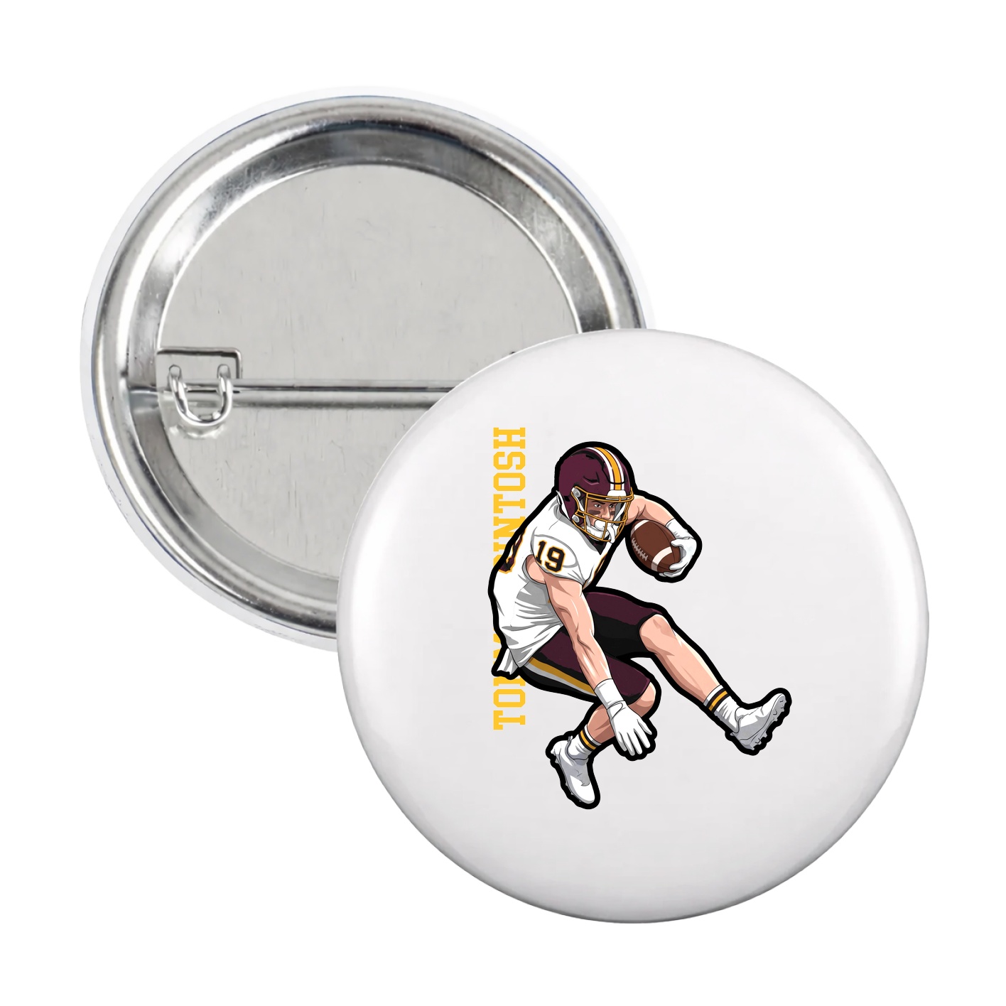 Game Day Button — Name Vertical in White