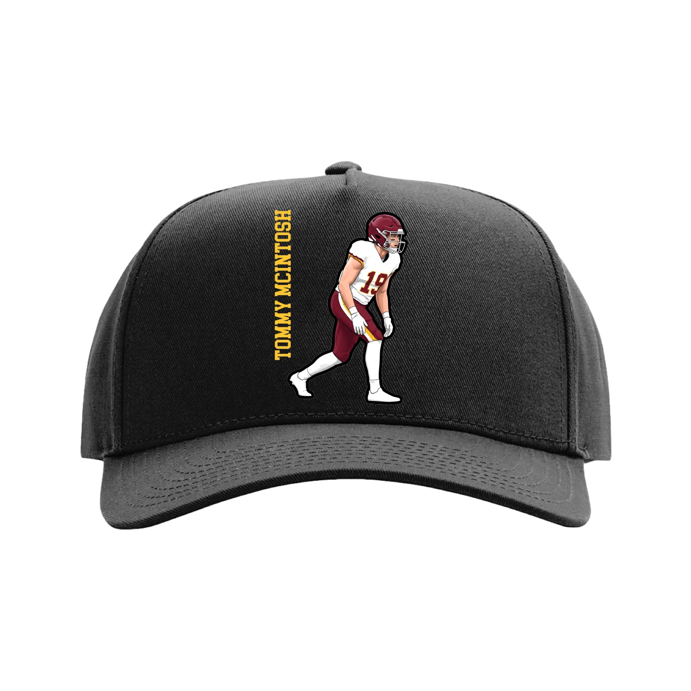 Full Fabric Five-Panel Champ Cap — Name Vertical in Black