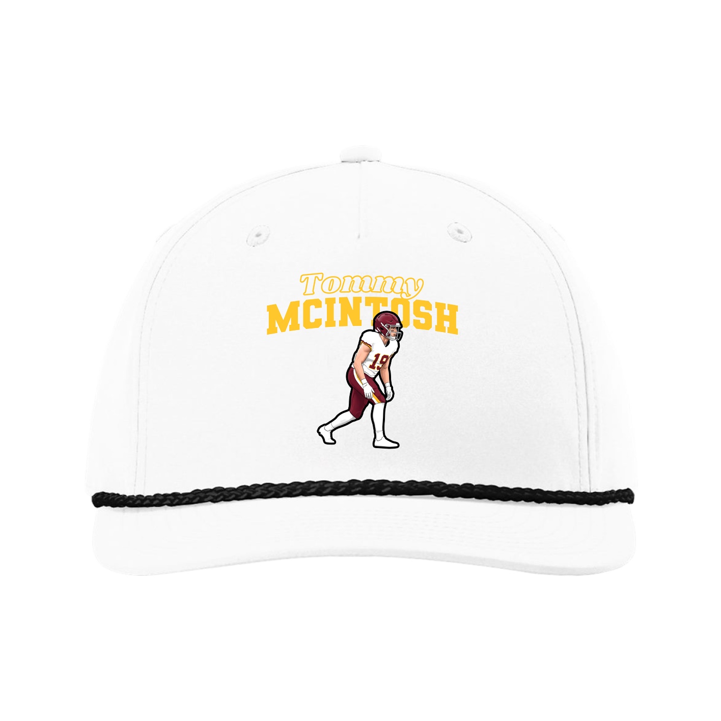 Five-Panel Classic Rope Cap — Name Arch in White