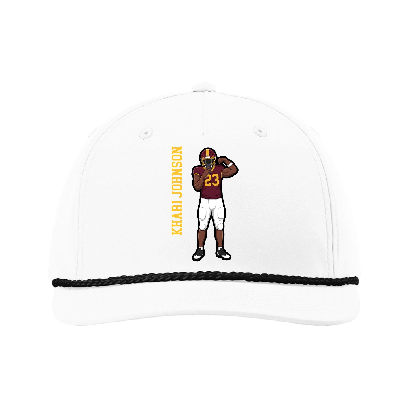 Five-Panel Classic Rope Cap — Name Vertical in White