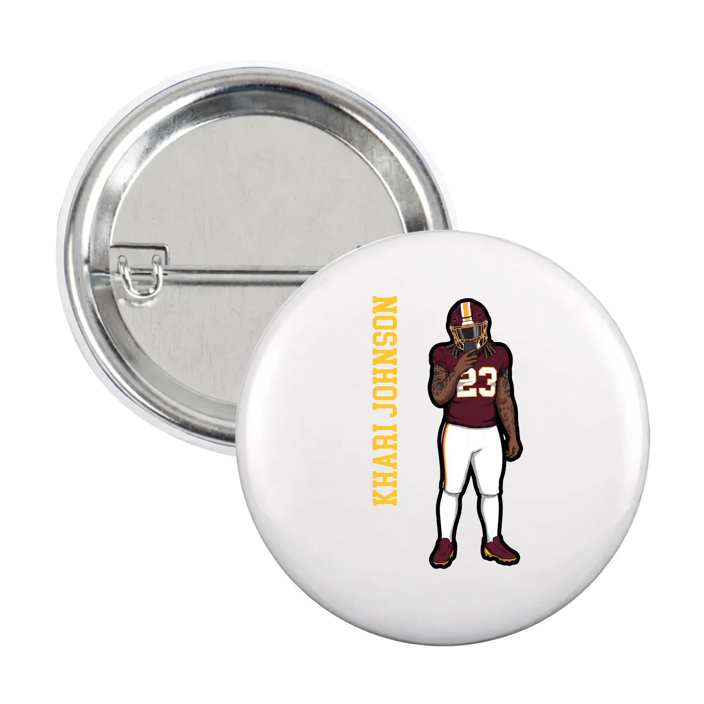 Game Day Button — Name Vertical in White