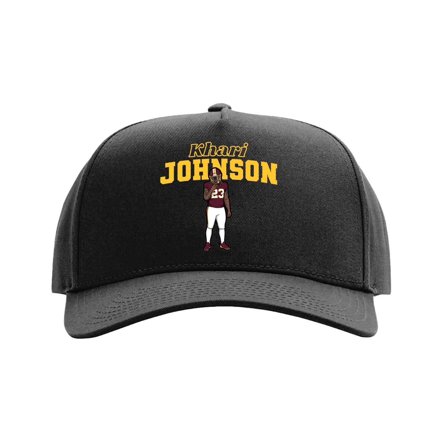 Full Fabric Five-Panel Champ Cap — Name Arch in Black