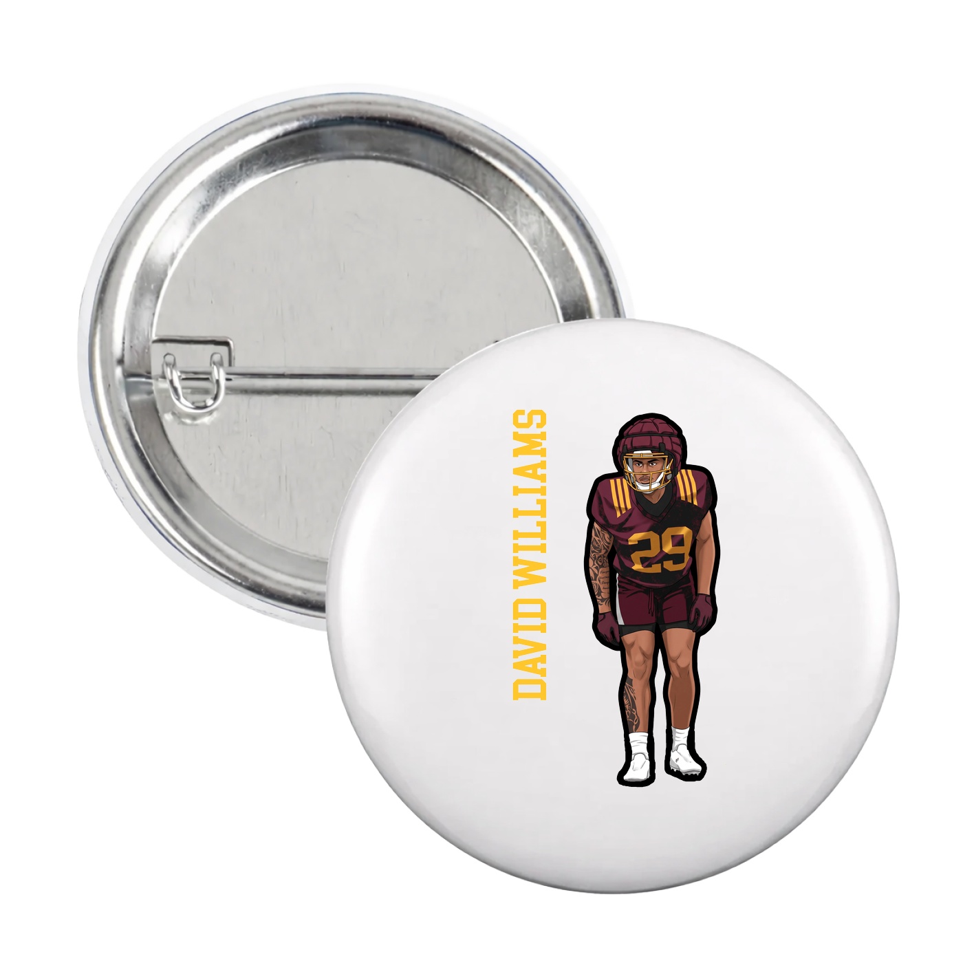 Game Day Button — Name Vertical in White