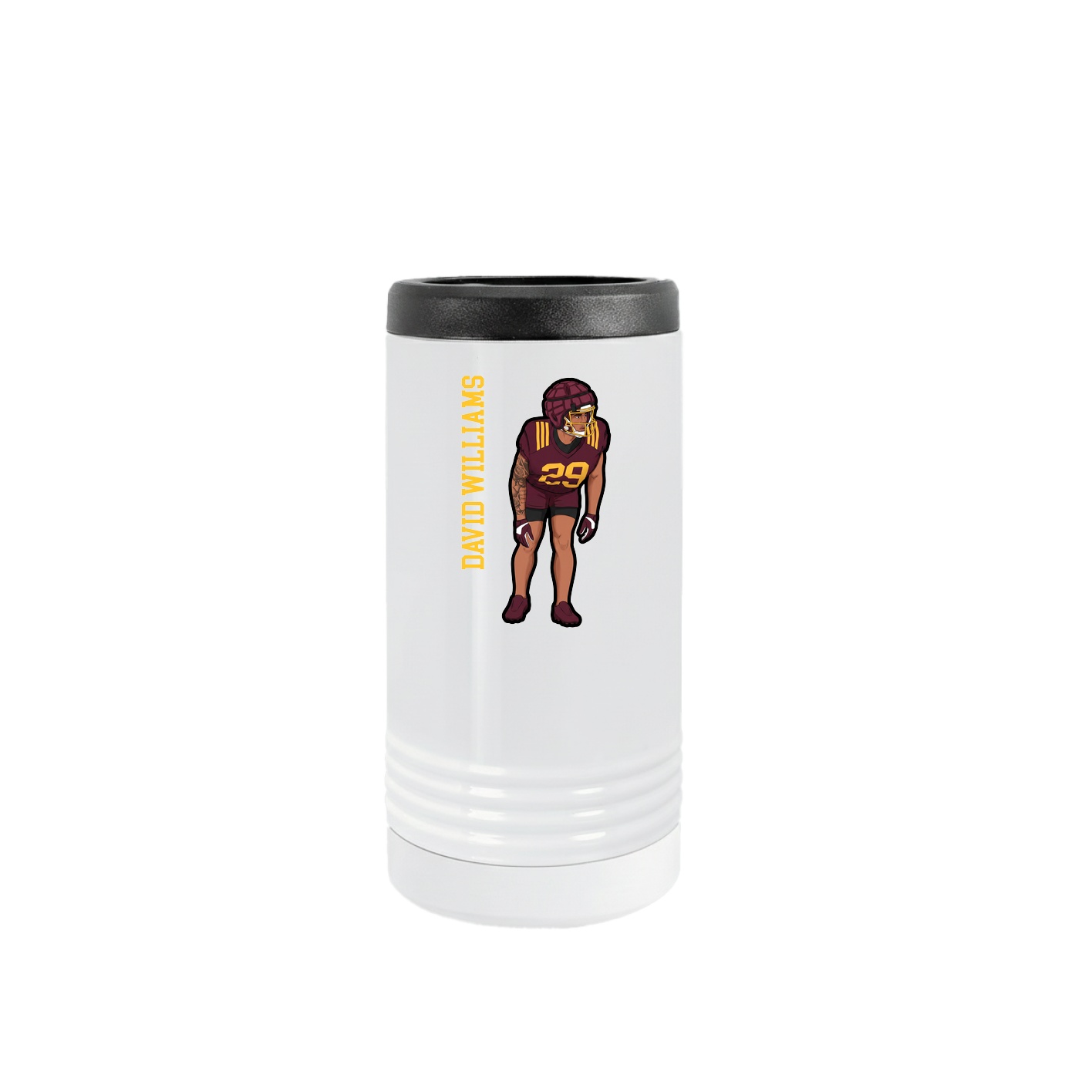 Slim Beverage Holder — Name Vertical in White